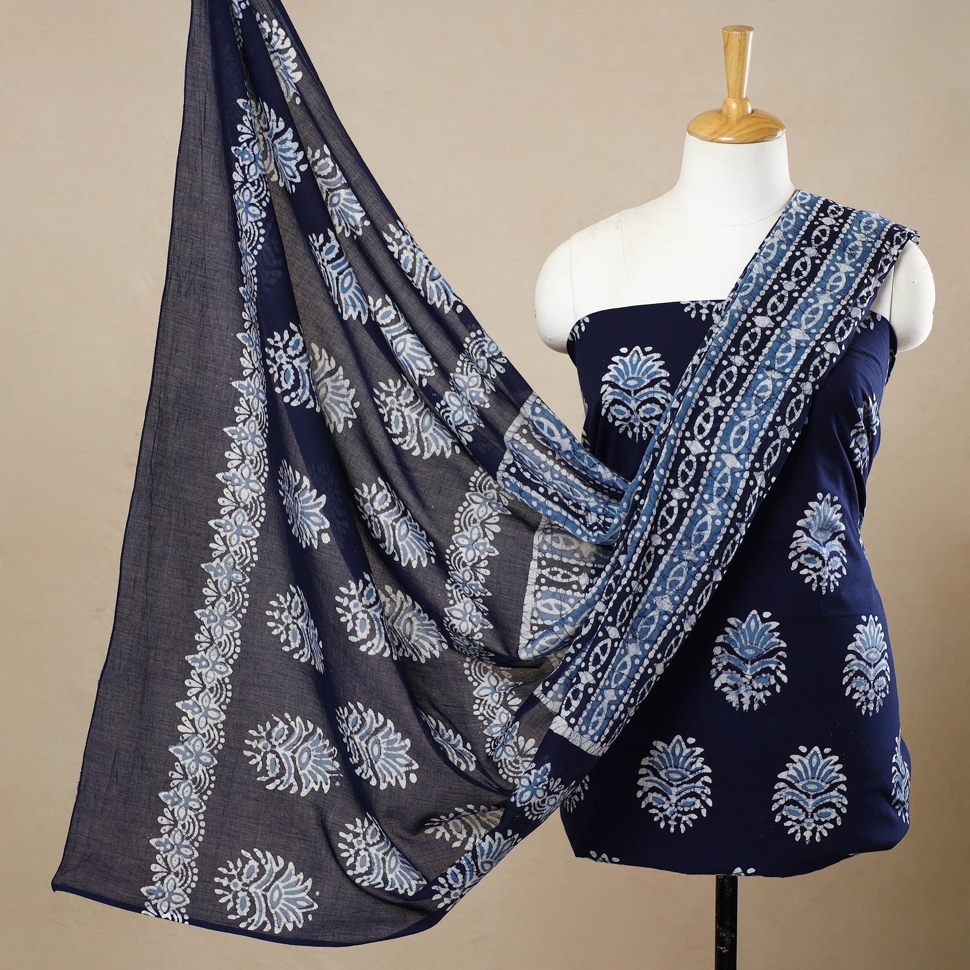 KACHCHH JI CHHAAP Blue - 3pc Cotton Kutch Batik Print Dress Material 99