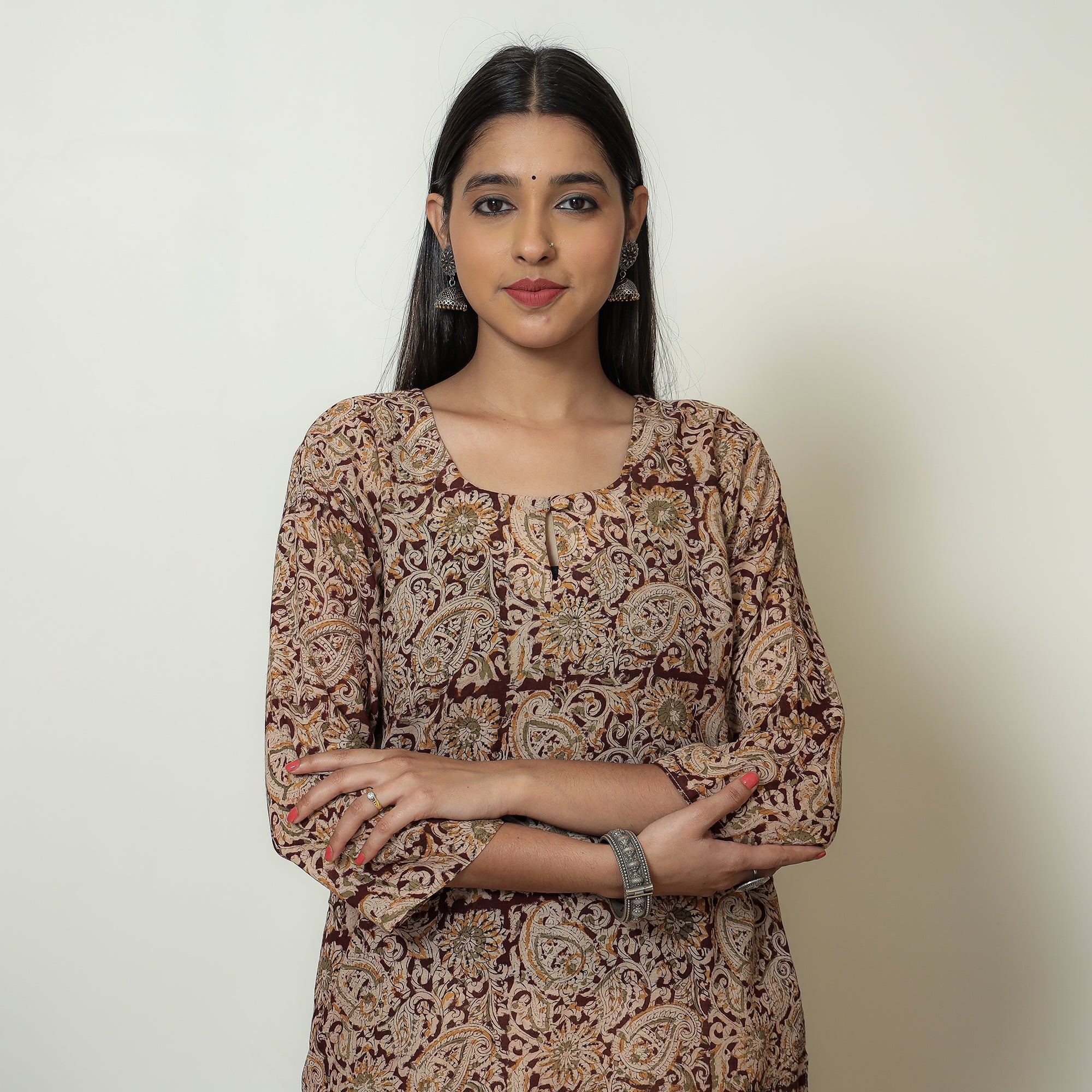 ITOKRI CASUALS Beige - Kalamkari Hand Block Printed Mul Cotton Straight Kurta 07