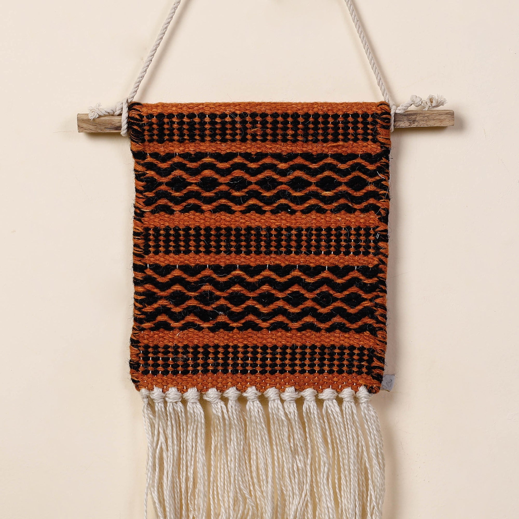 ITOKRI CRAFTS INITIATIVE Bhadohi Handwoven Wool Geometric Fringed Wall Hanging - view 2