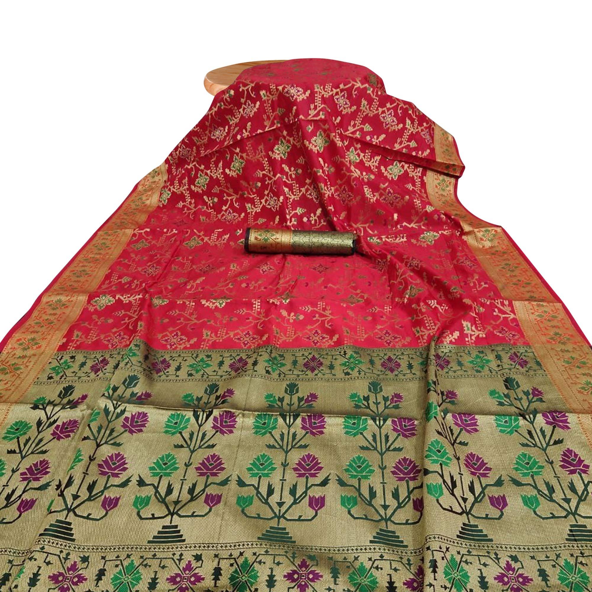 Peachmode Delightful Pink Colored Festive Wear Woven Silk Saree - view 2