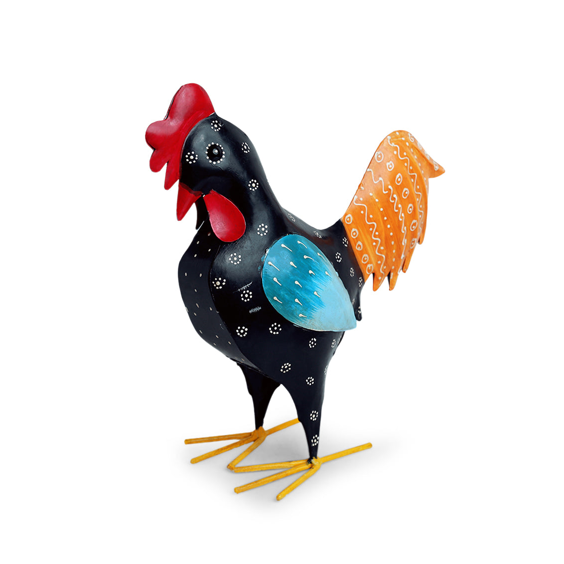 EXCLUSIVELANE 'Rooster Ruckus' Handpainted Garden Decorative Showpiece In Metal (12 Inch) - view 3