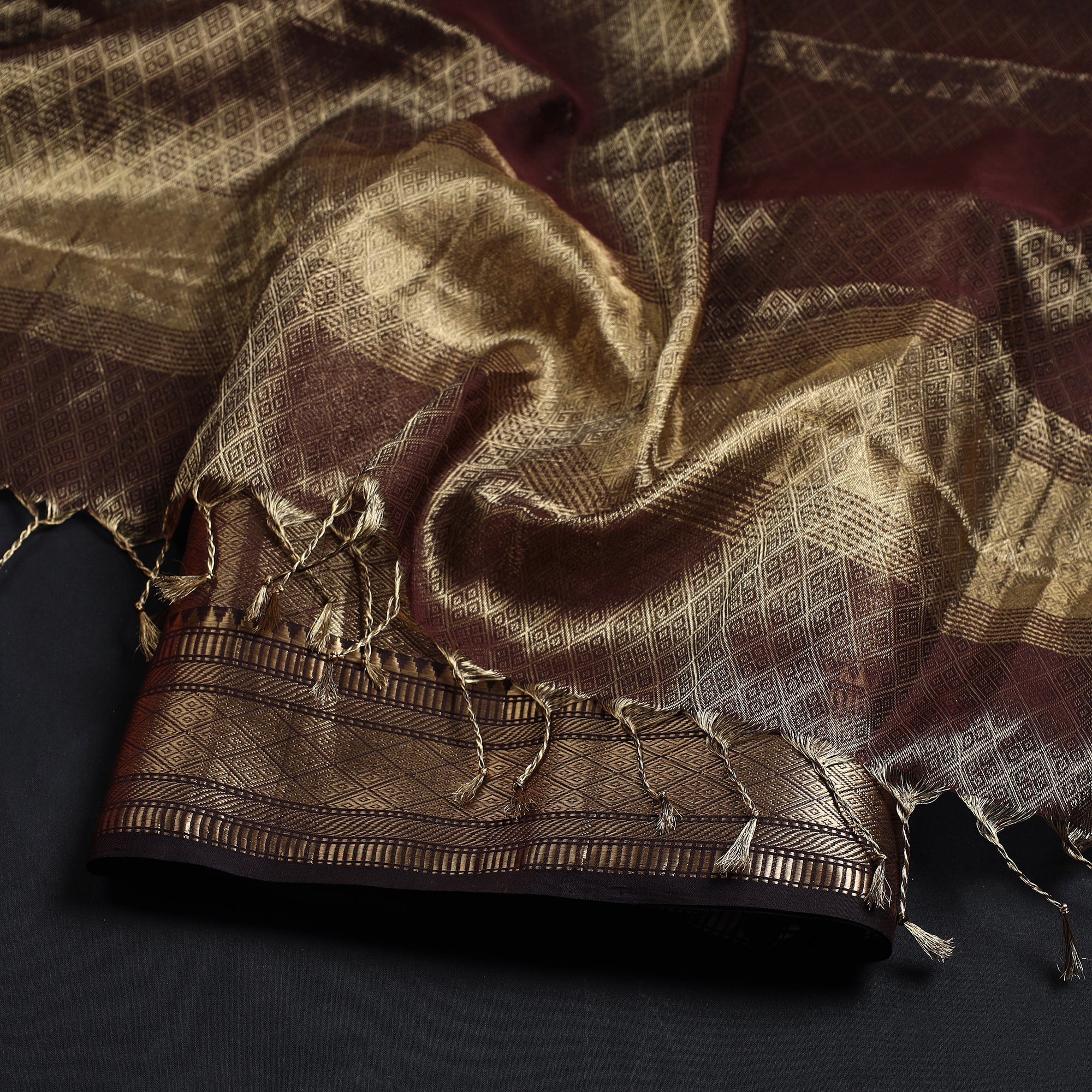 ITOKRI CRAFTS INITIATIVE Brown - 2pc Tissue Zari Handloom Cotton Maheshwari Dress Material - view 2