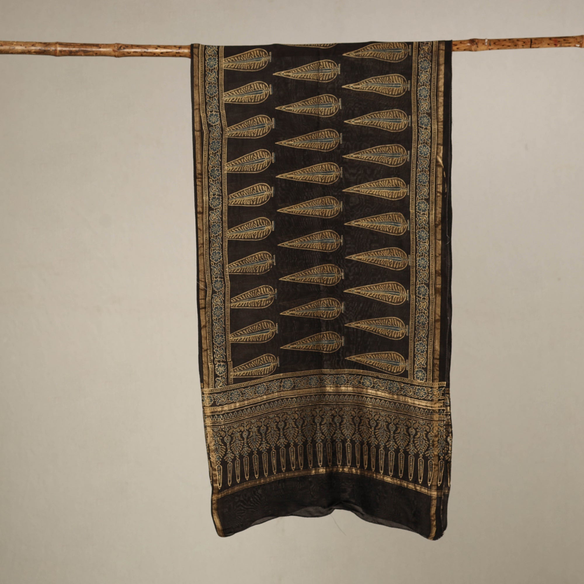 RIYAZ ABDULMAJID KHATRI - AJRAKH Brown - Handloom Chanderi Silk Block Printed Ajrakh Stole 20 - view 2