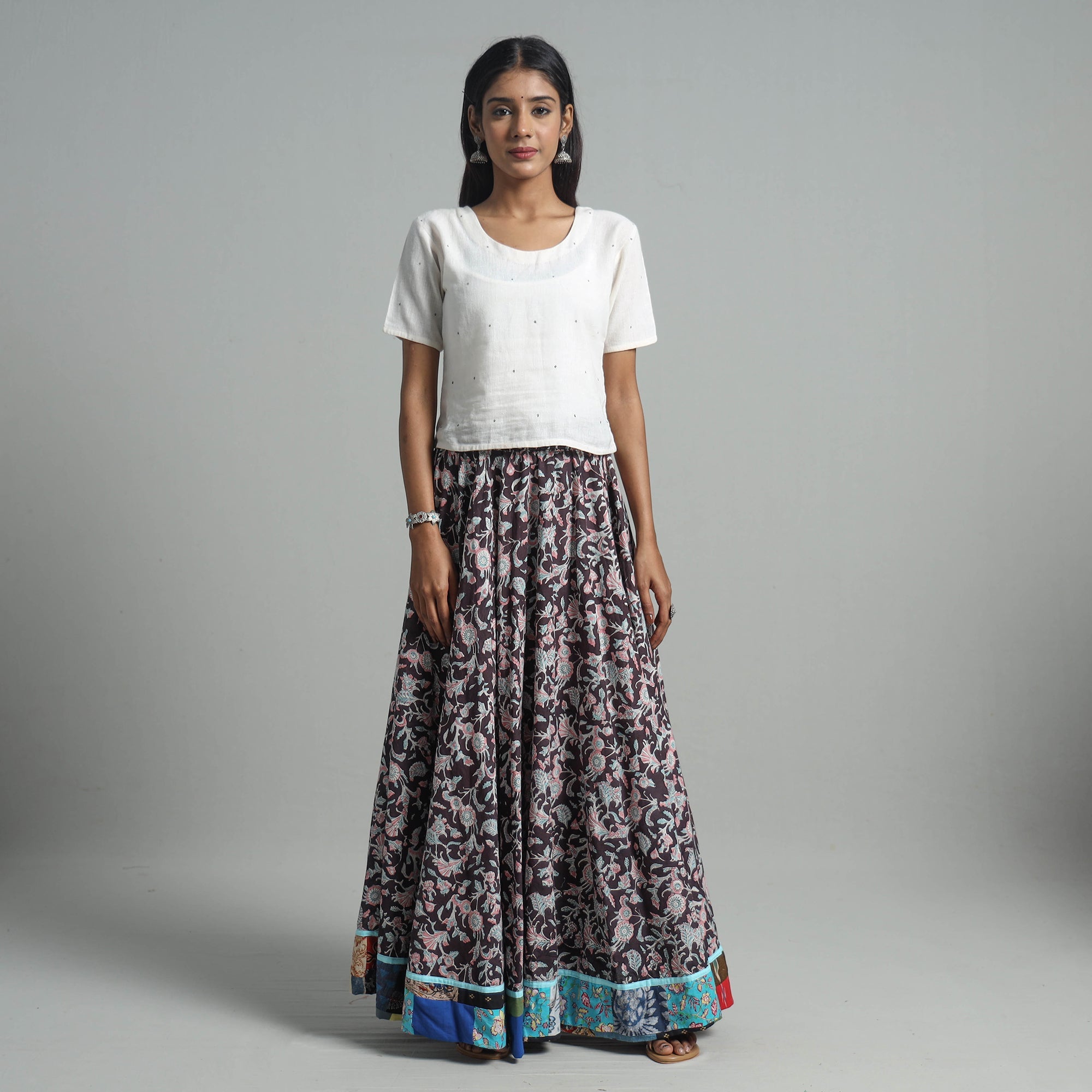 NOORI BAZAR Brown - Sanganeri Block Print Cotton Long Skirt 13 - view 3