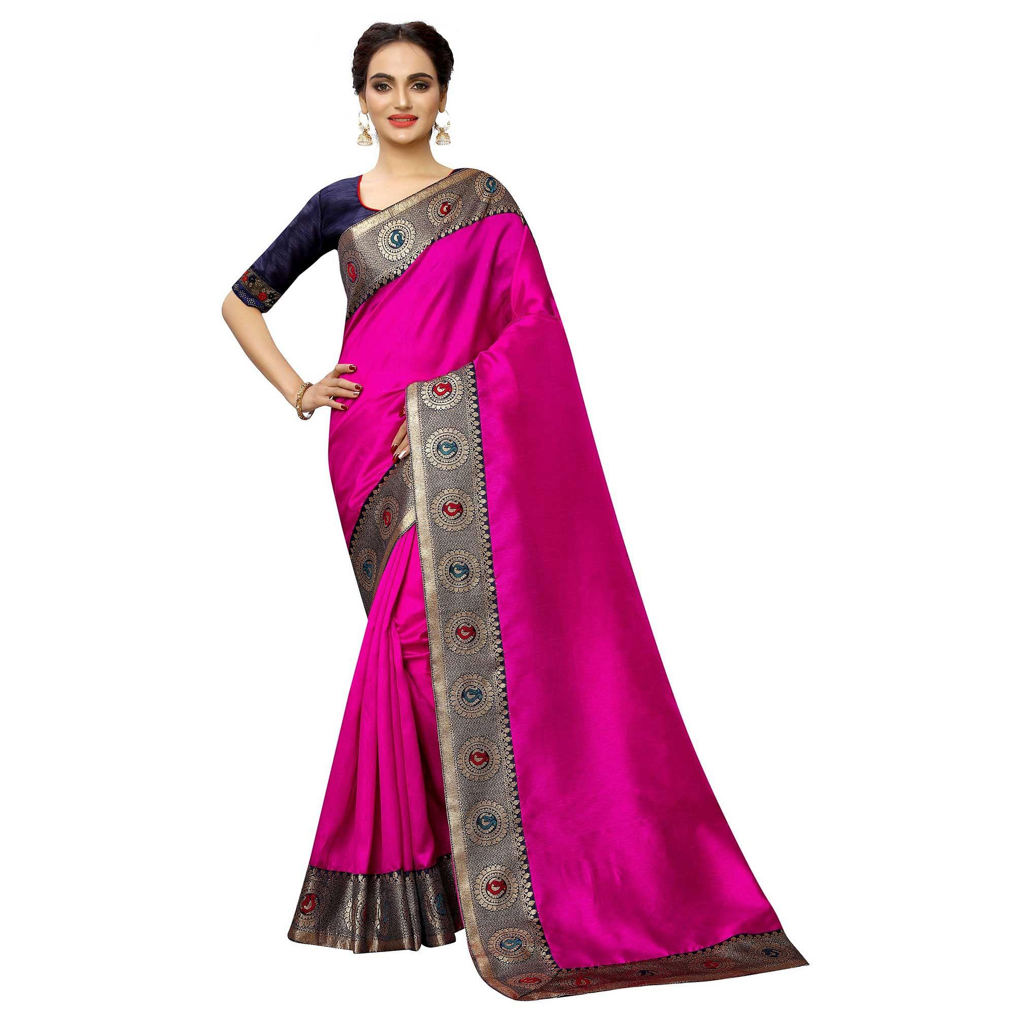 Peachmode Elegant Pink Colored Festive Wear Printed Georgette saree