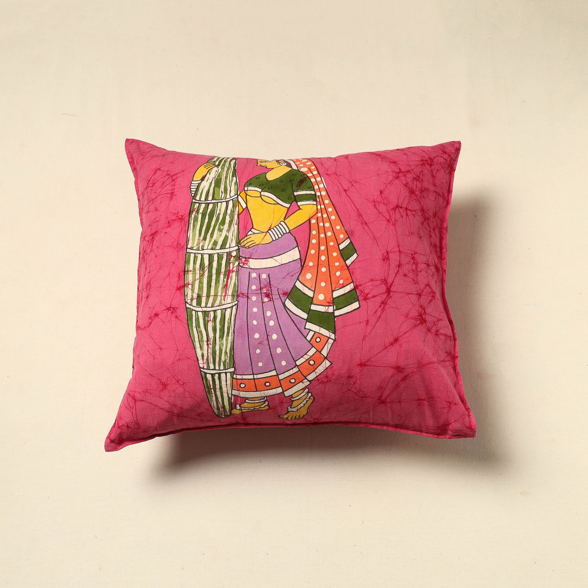 KACHCHH JI CHHAAP Pink - Pure Cotton Hand Batik Cushion Cover (18 x 18 in) 68
