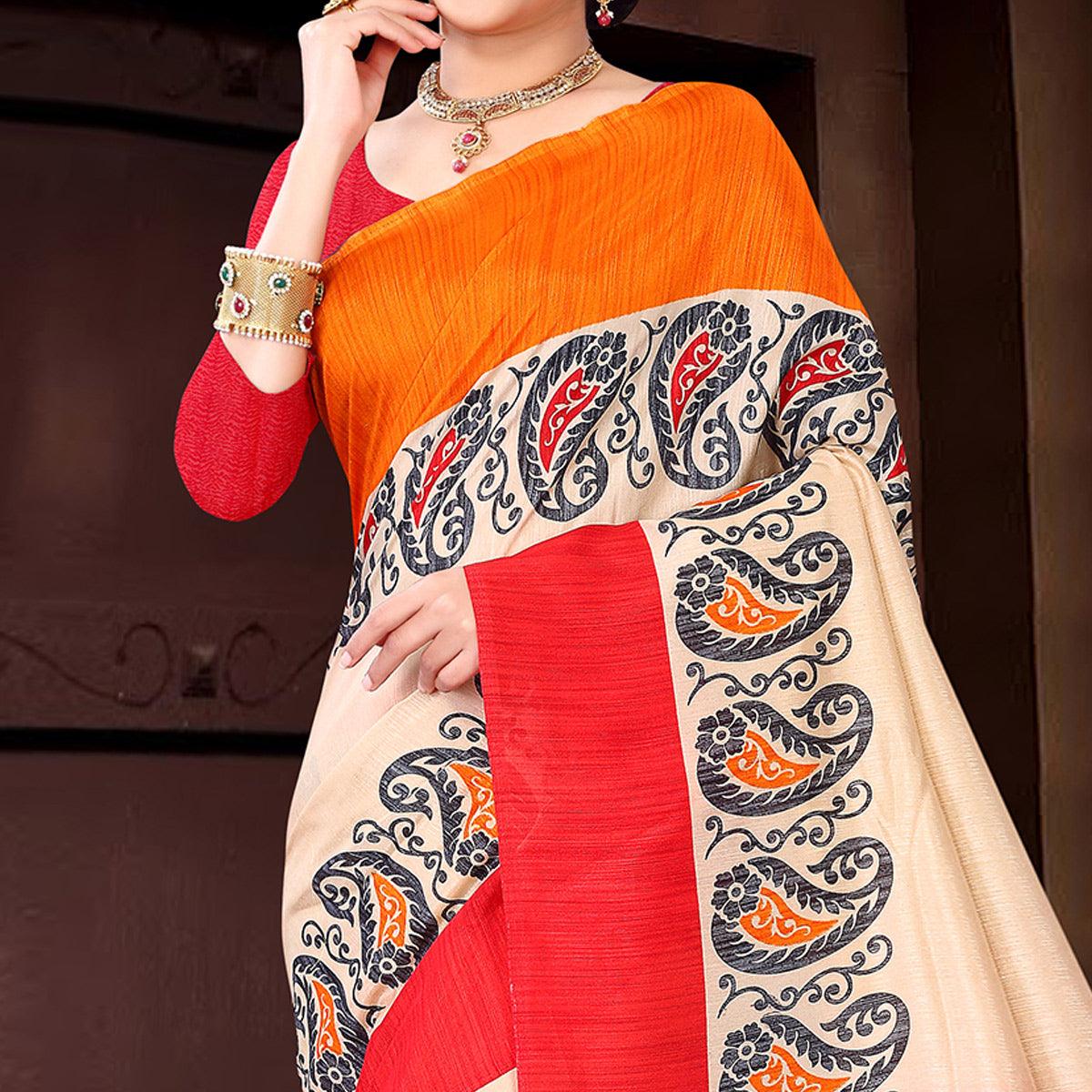 Peachmode Mesmerising Offwhite Colored Casual Wear Printed Silk Saree - view 2