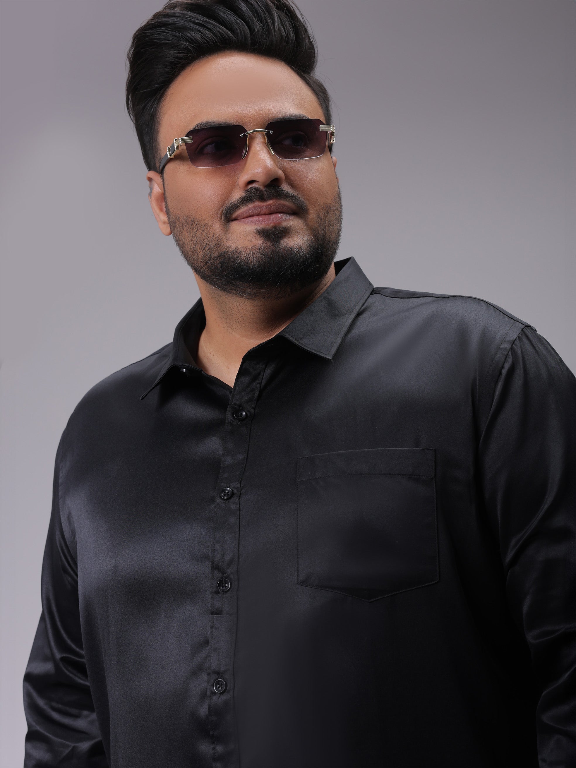 HARDSODA Men's Plus Size Black Regular Fit Solid Formal Shirt