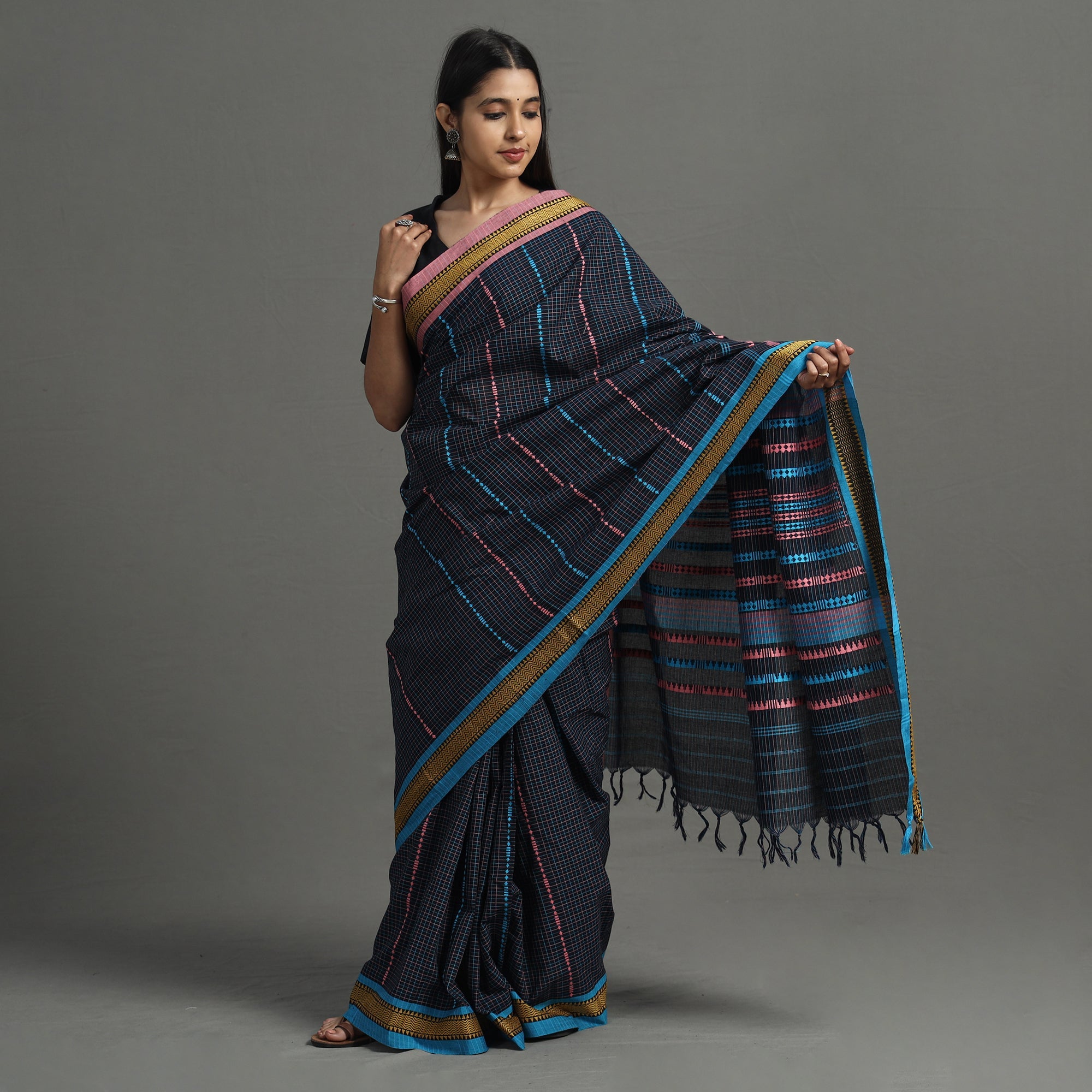SASHA Black - Begampuri Handloom Cotton Saree - view 2