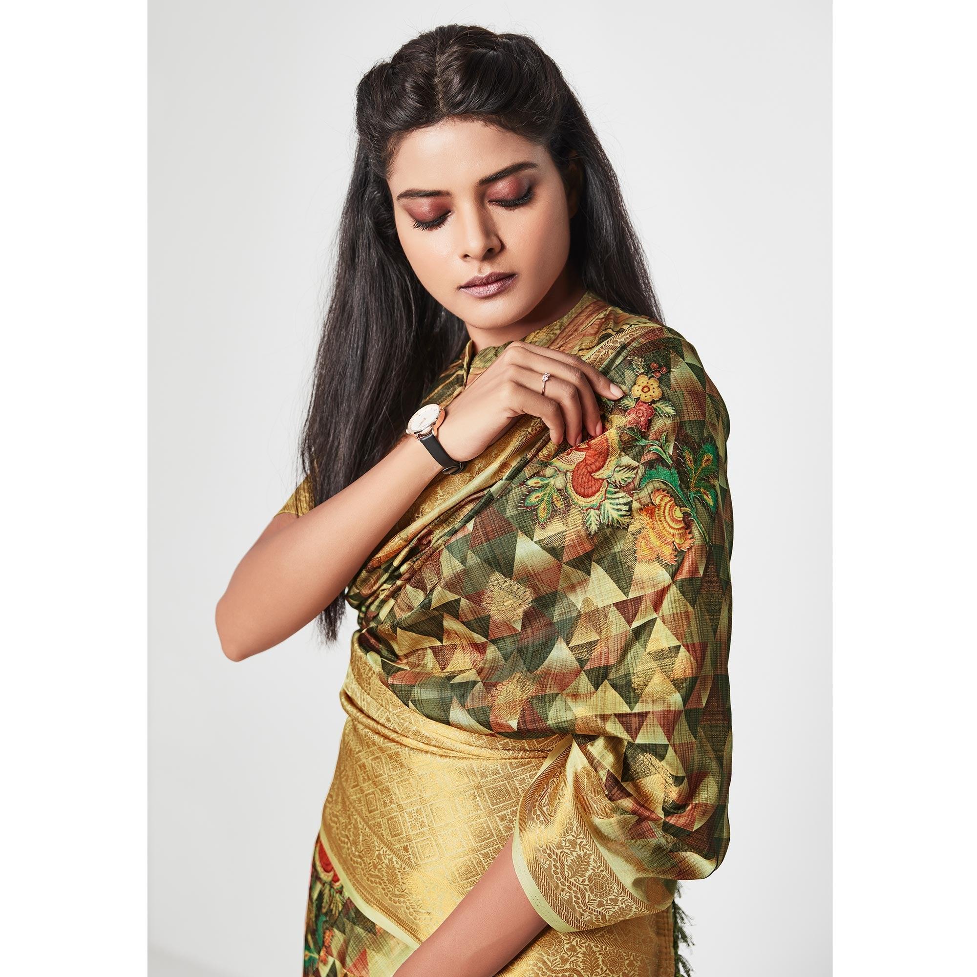 BlackTree green-casual-wear-printed-soft-art-silk-saree-126762 - view 3