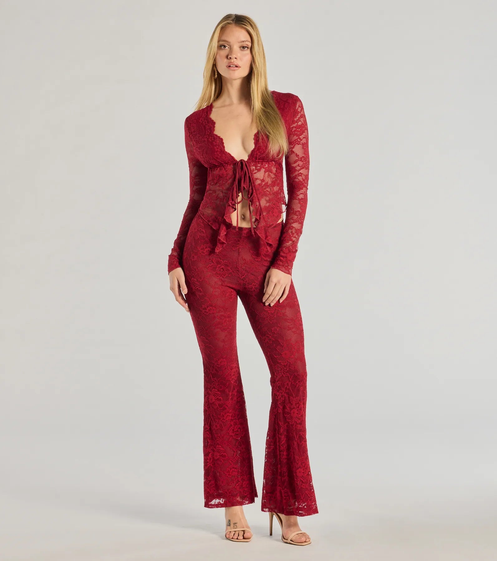 Windsor Delicate Flair Floral Lace Flared Pants
