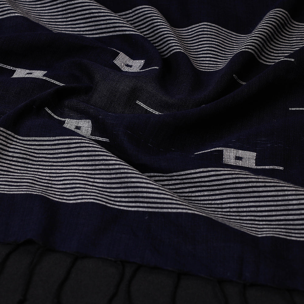 KHUSHBASH - HAPPY LOOM OF EAST Black - Burdwan Jamdani Buti Handloom Pure Cotton Stole with Tassels - view 2