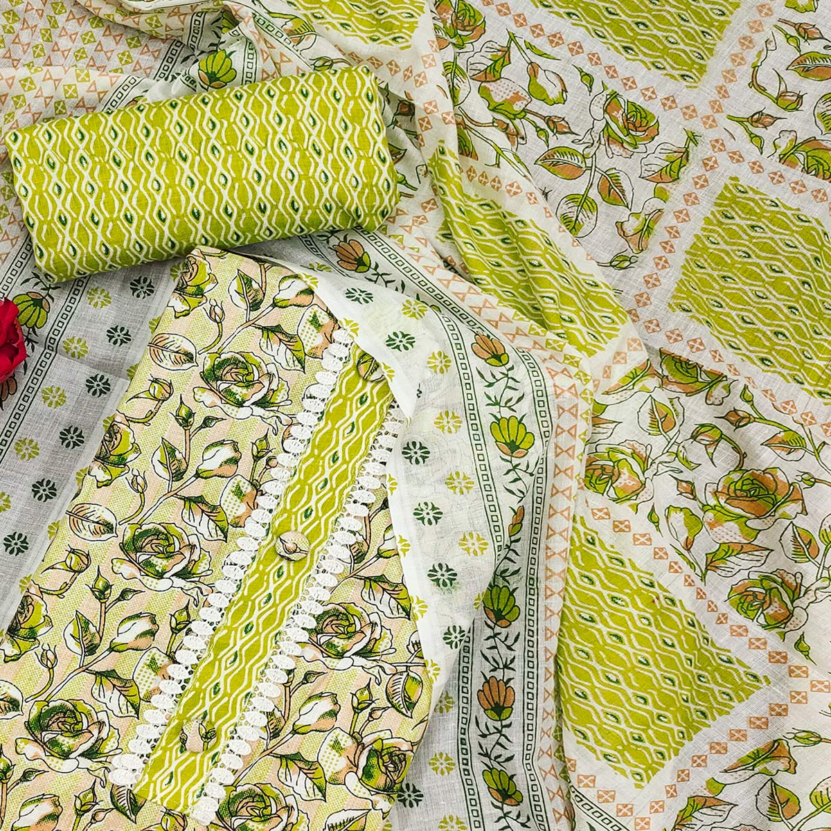 BlackTree green-floral-printed-cotton-blend-dress-material-3 - view 2