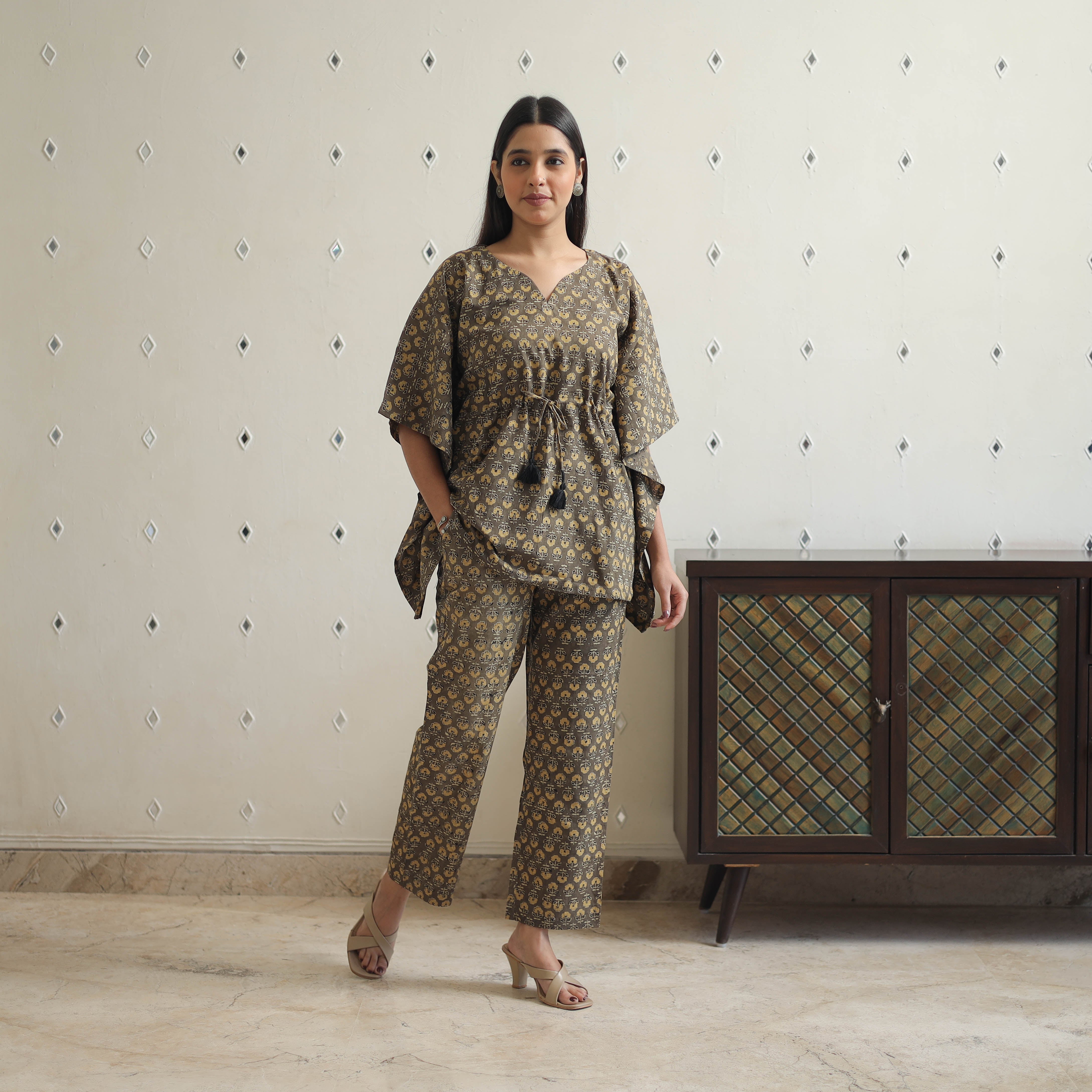 ITOKRI CASUALS Brown - Block Printed Cotton Kaftan Ajrakh Co-ord Set 14 - view 2