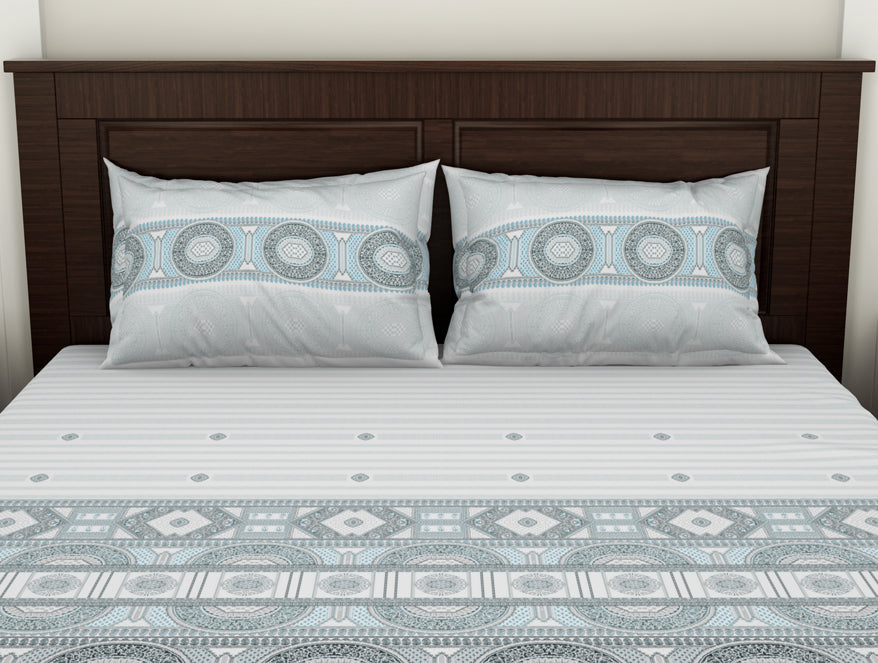 Spaces India Geometric Barely Blue - Light Grey 100% Cotton Double Bedsheet - Evoke By Spaces-1065740 - view 4