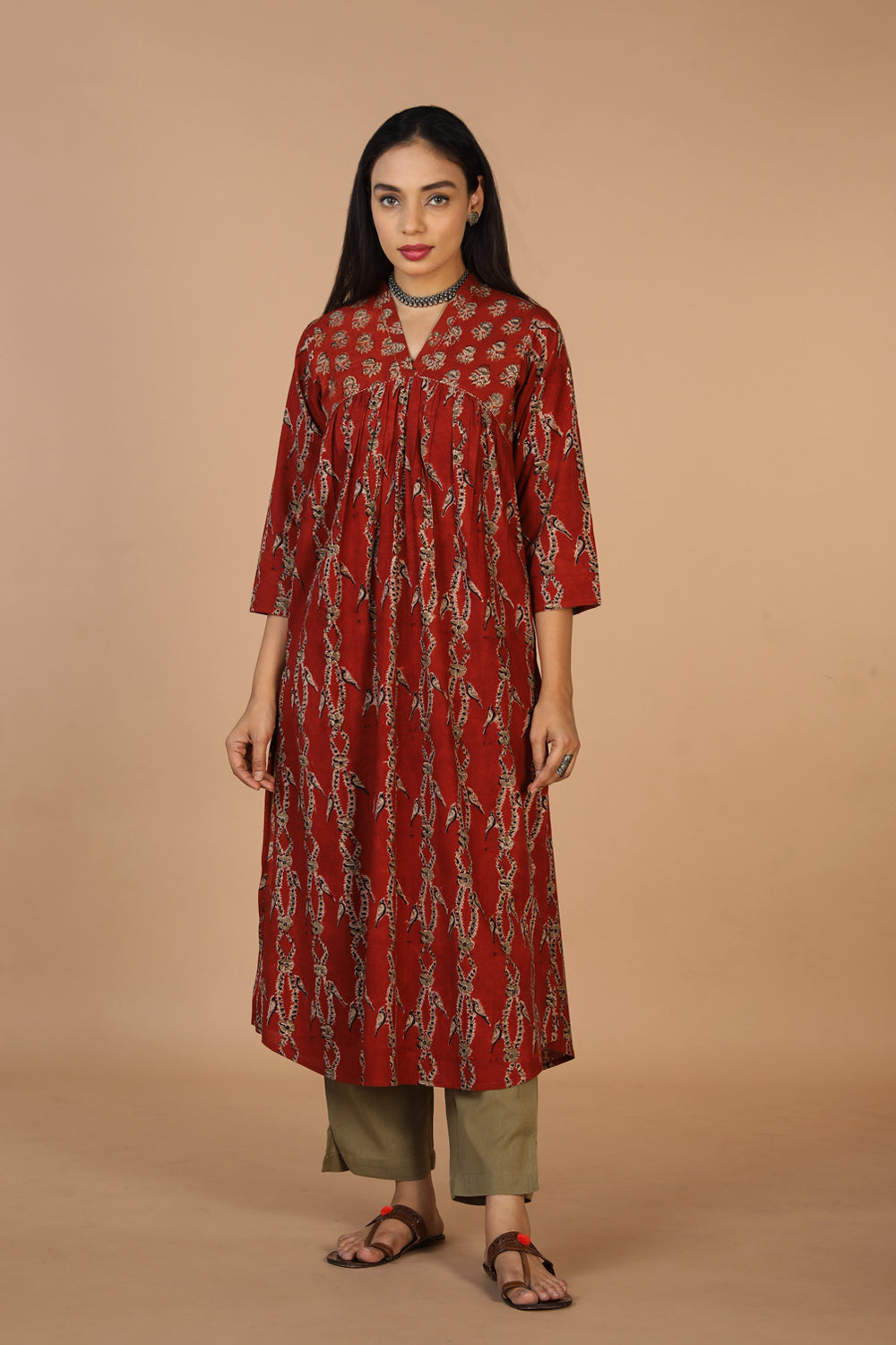 Kalanjali Ethnics Kalamkari cottton kurta – Maroon