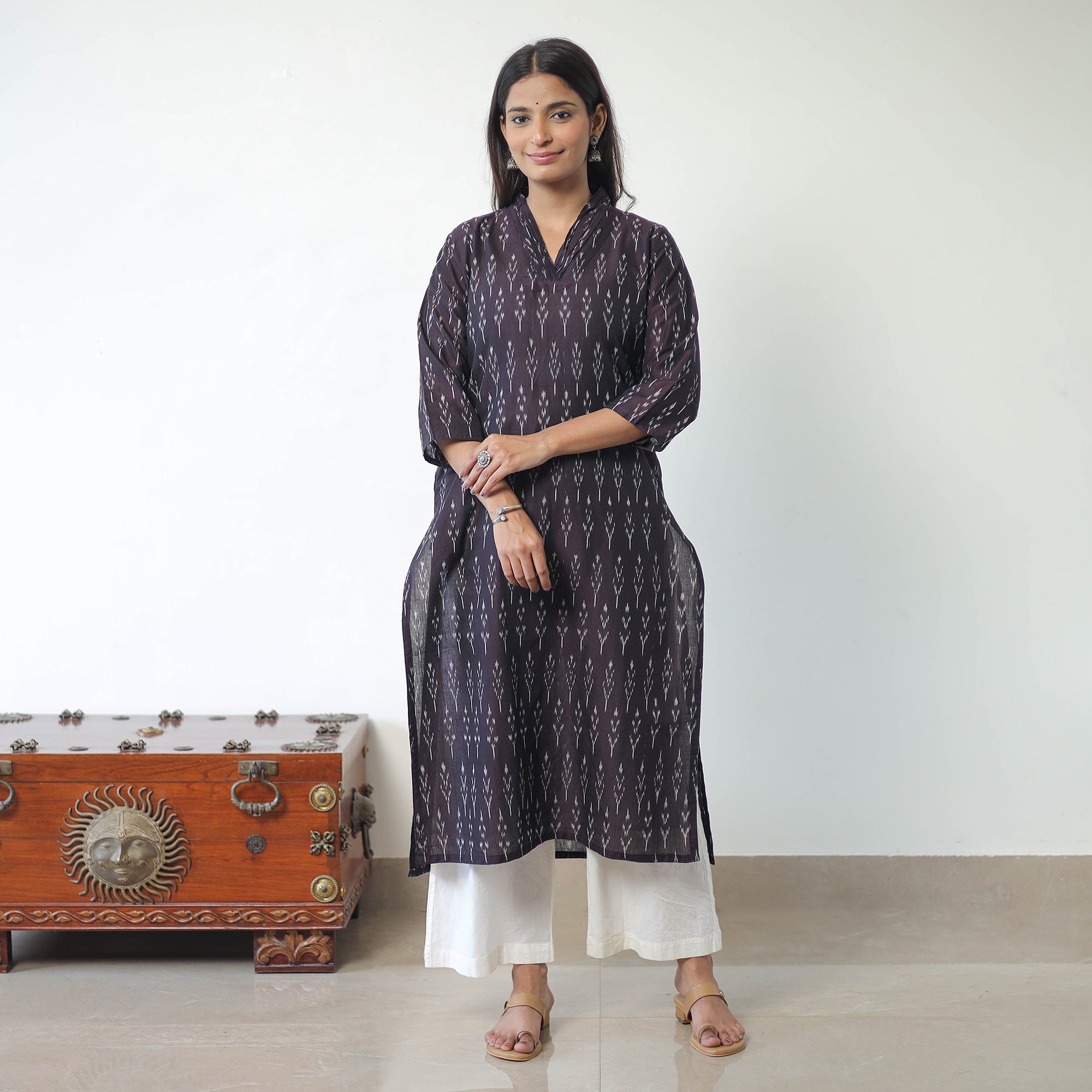 ITOKRI CASUALS Brown - Mercerised Cotton Pochampally Ikat Kurta (Straight) 16 - view 2