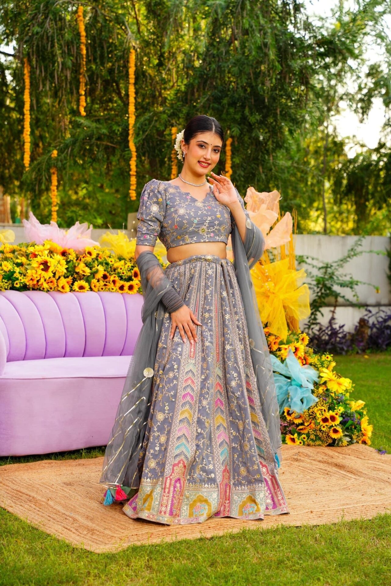 Idaho-o Smokey grey lehenga choli set – Women's