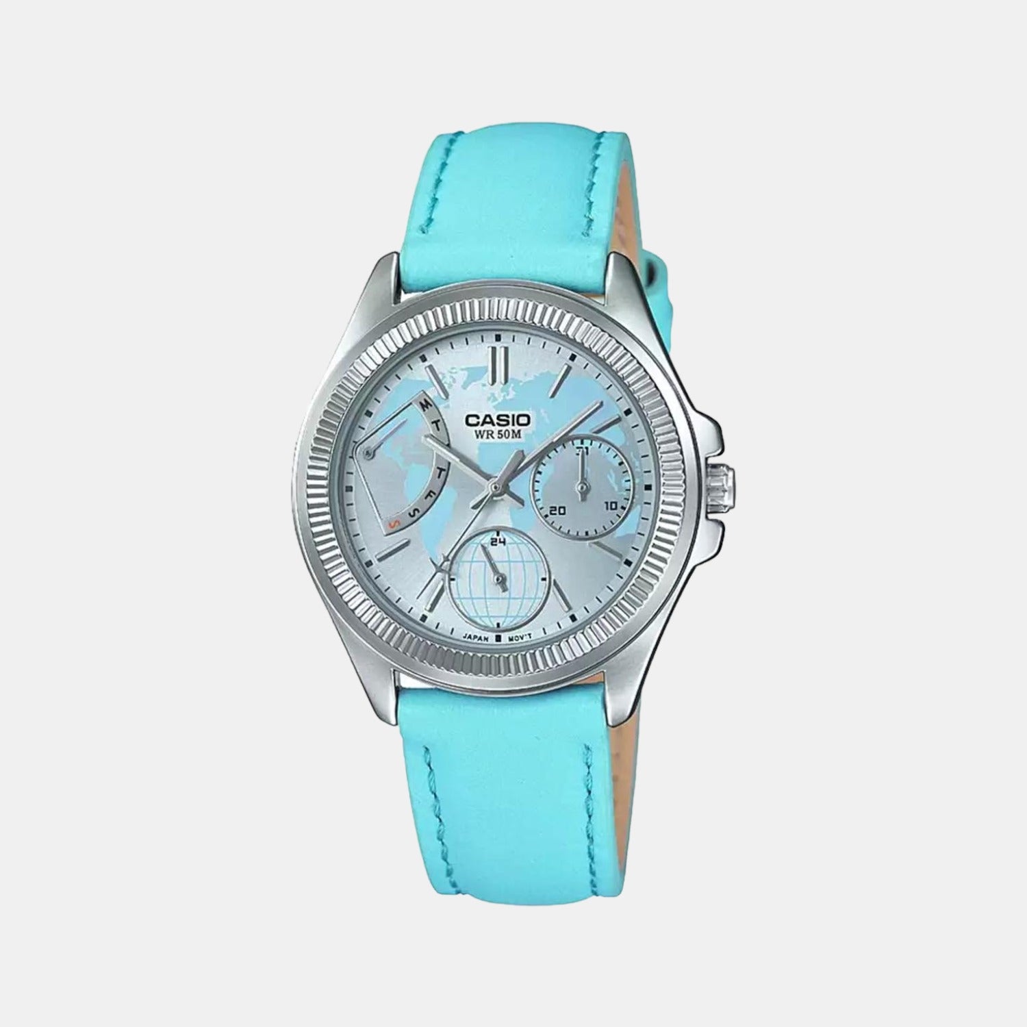 Casio Enticer Women Quartz Blue Dial Chronograph Leather Watch A1579