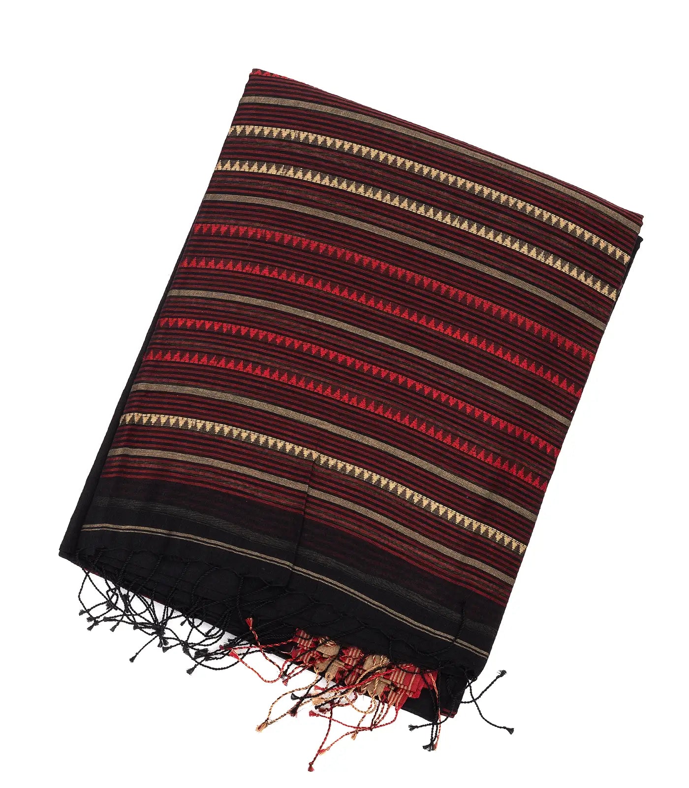 RmKV Black Handloom Bengal Cotton Saree With Diamond Motifs