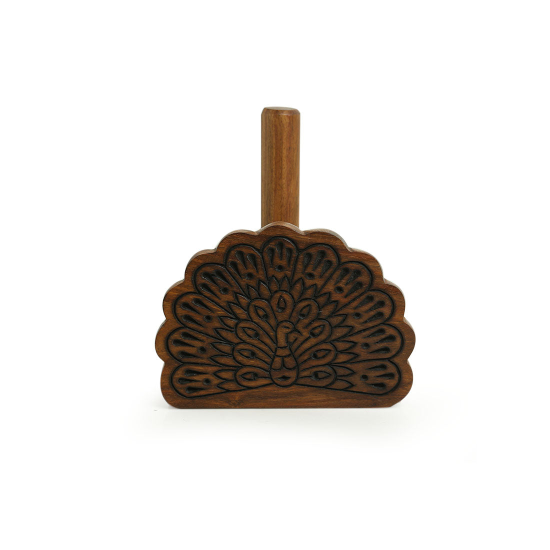 EXCLUSIVELANE Brown - 'The Dancing Peacock' Hand Carved Sheesham Wood Tissue Roll Holder - view 2