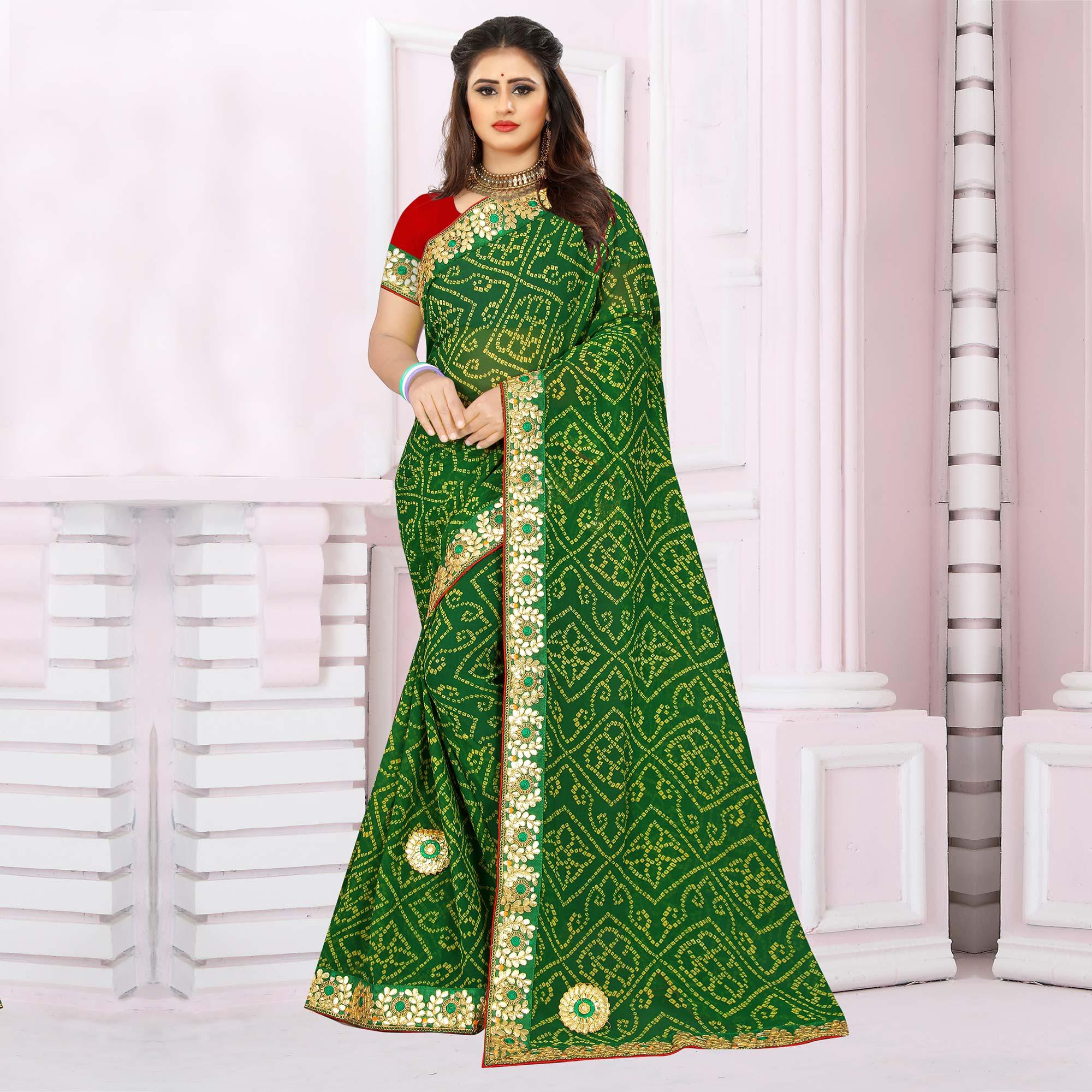 Peachmode Engrossing Green Coloured Casual Wear Printed Georgette Saree
