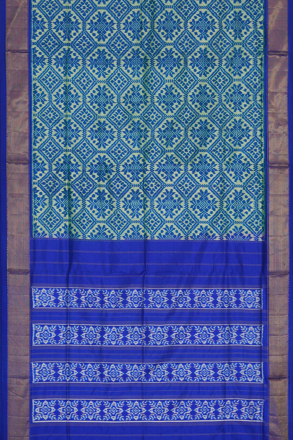 Kalanjali Ikat Silk Cream-Blue Saree – Women's - view 3