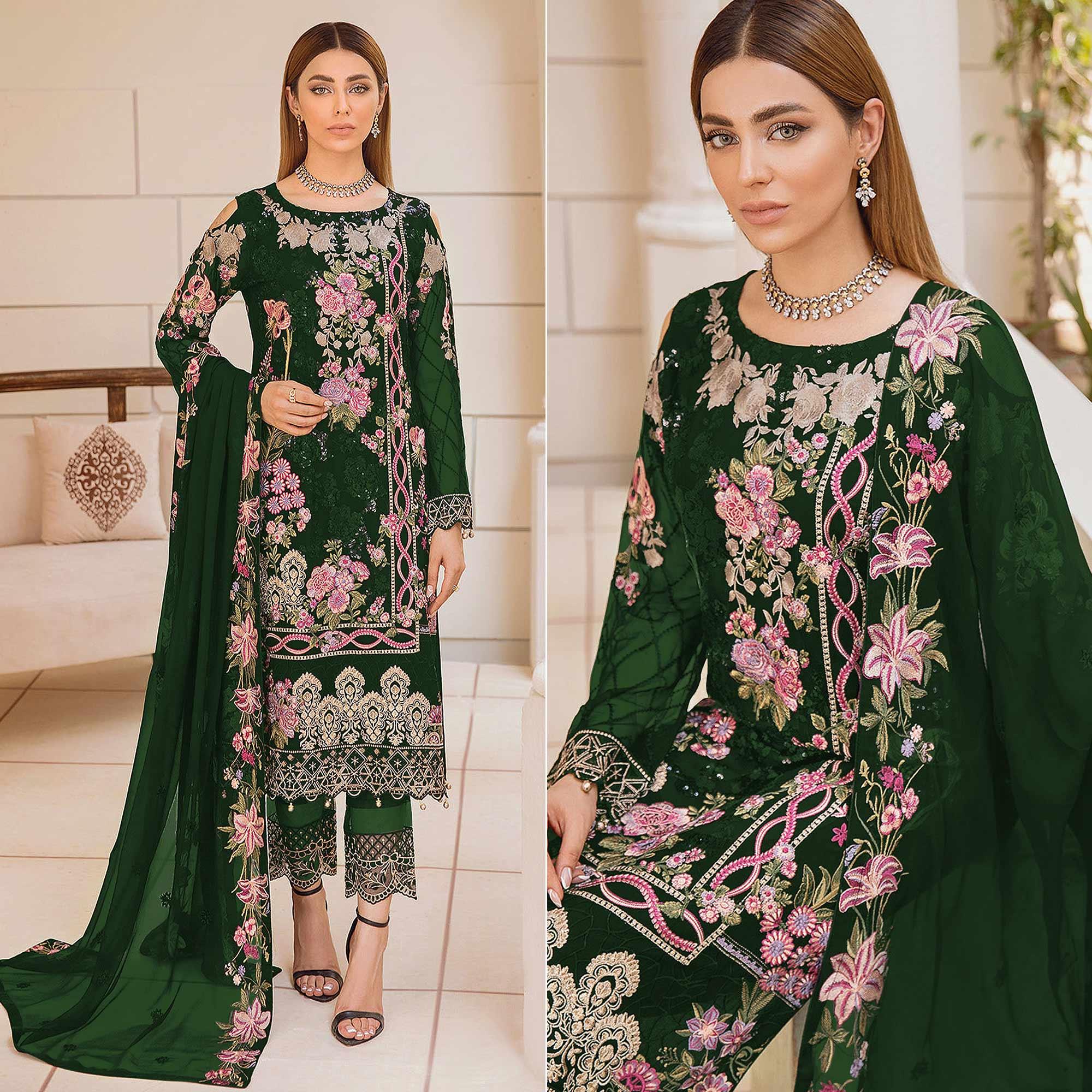 Green suits – BlackTree green-embroidered-georgette-pakistani-suit-145336