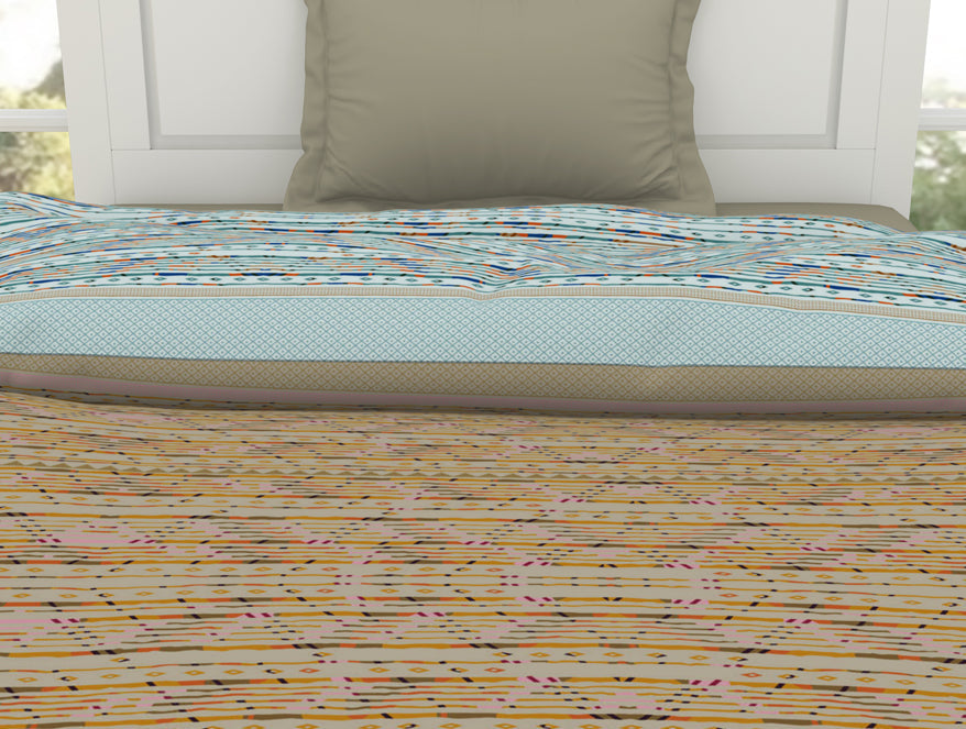 Spaces India Geometric Angora - Beige 100% Cotton Shell Single Quilt / AC Comforter - Gypsy By Spaces - view 4