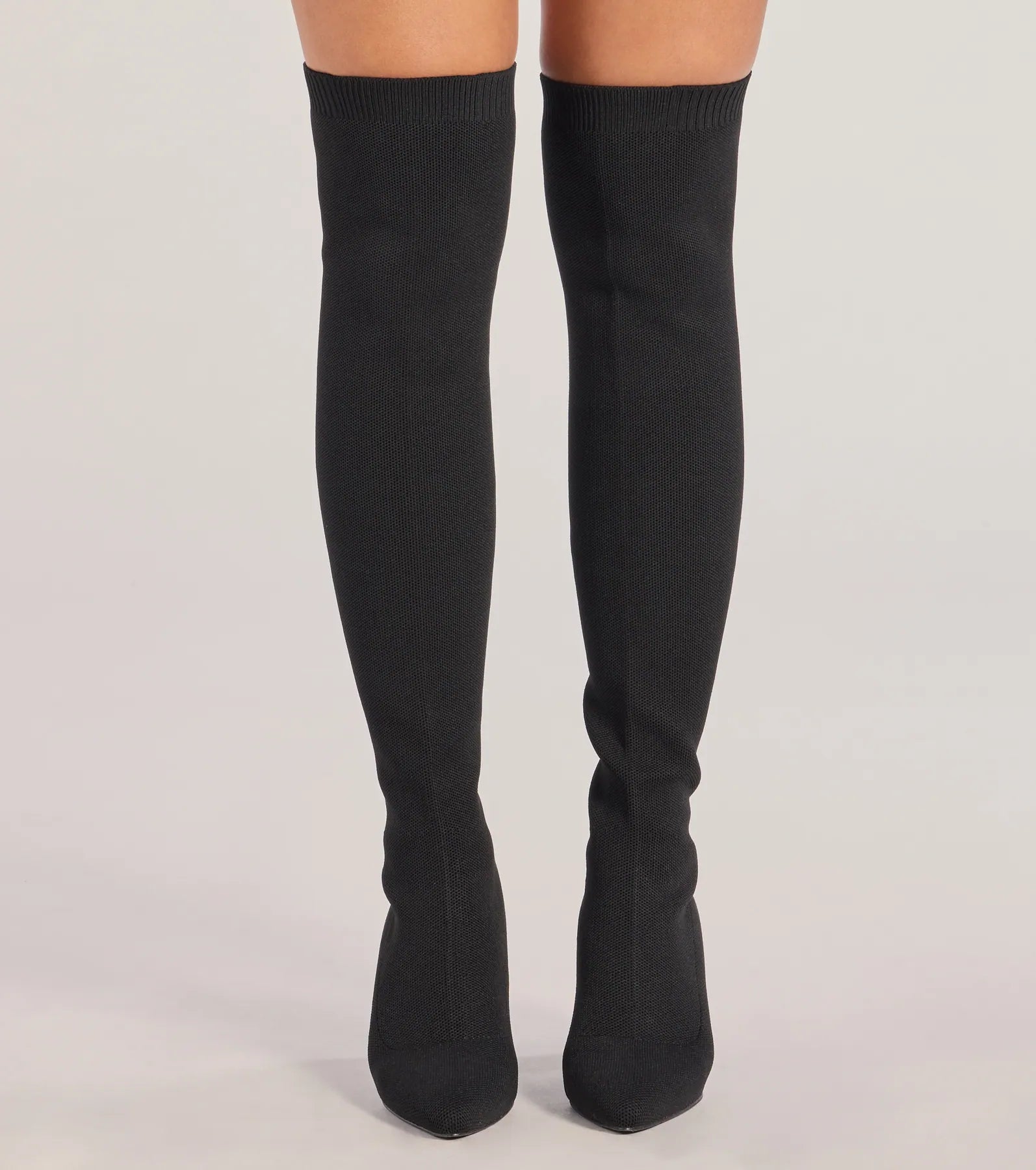 Windsor Chic Stride Knit Over-The-Knee Boots – BLACK - view 2