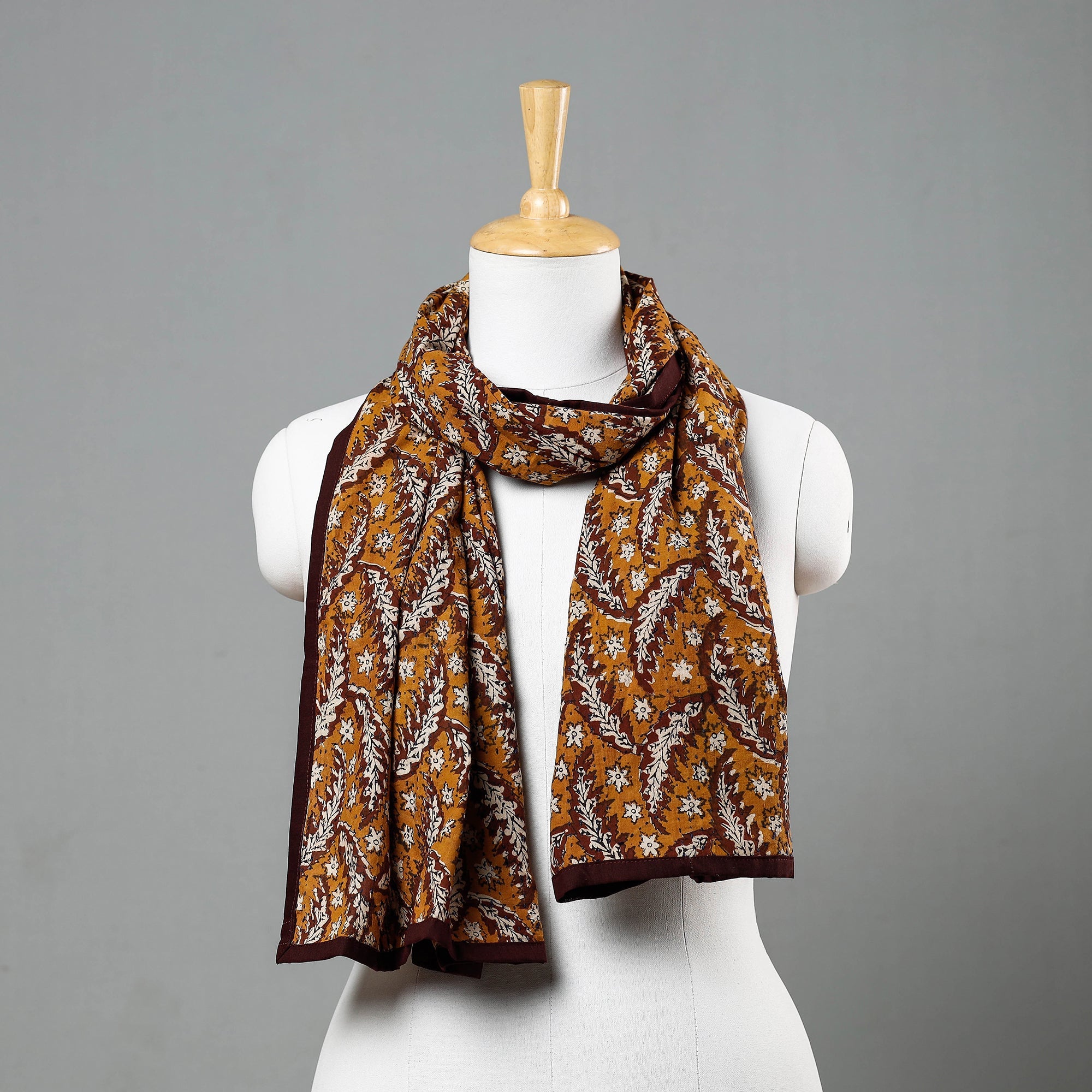 ARTISAN HAND BLOCK PRINTS Brown - Bagru Block Printed Tagai Work Cotton Stole