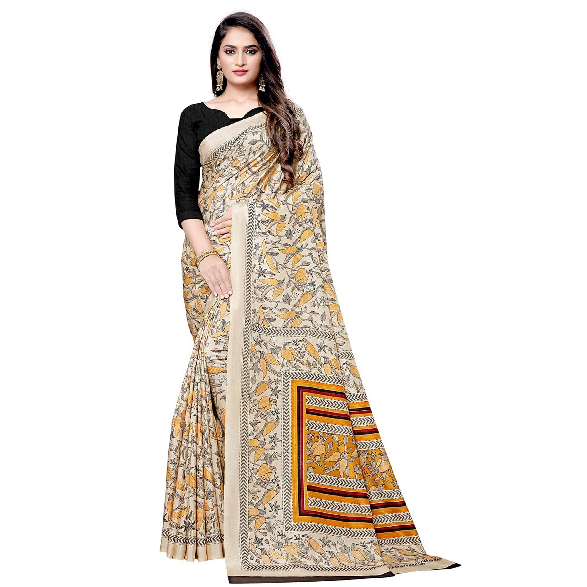 Peachmode Marvellous Beige Colored Casual Printed Silk Saree
