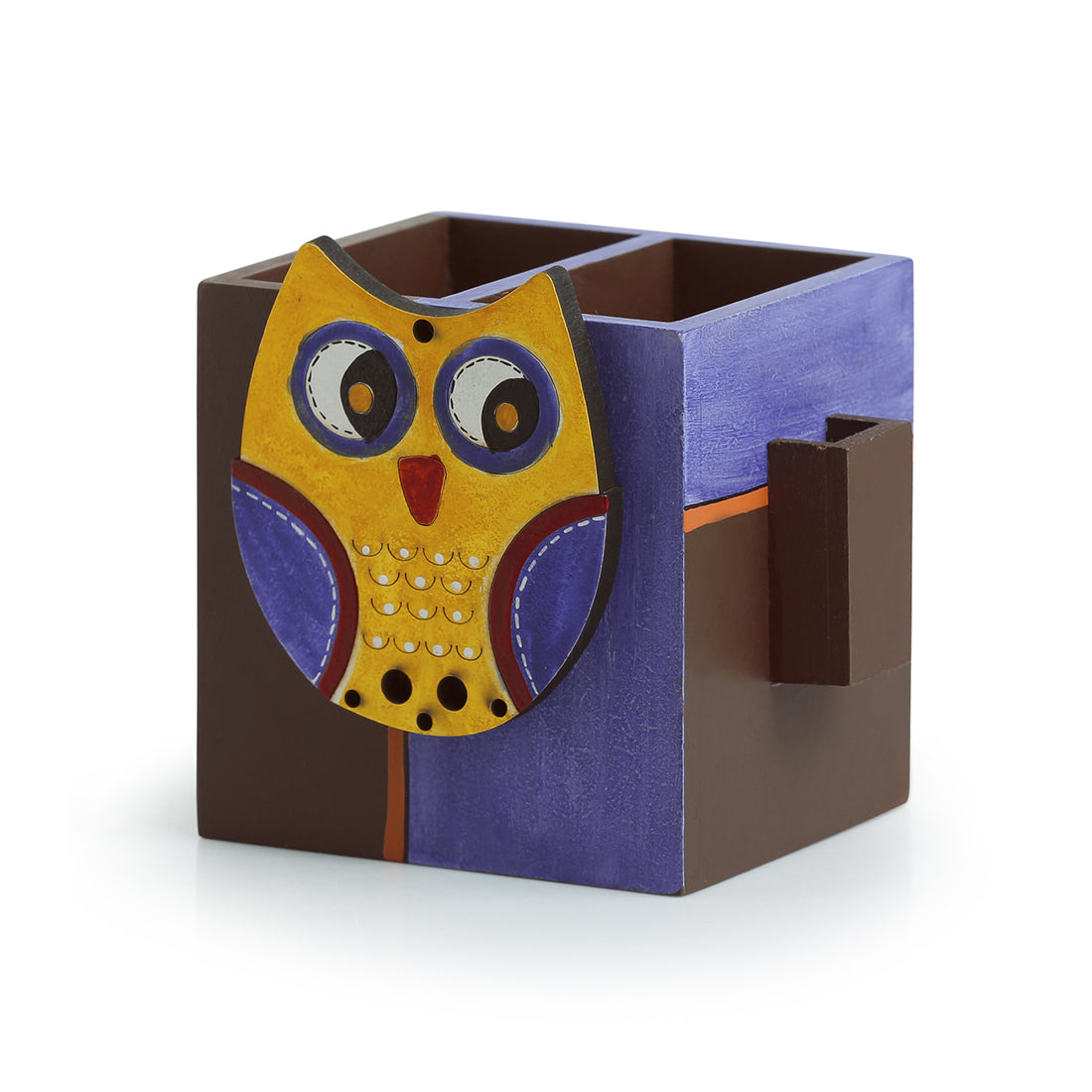 EXCLUSIVELANE 'Owl Motif' Cutlery & Toothpick Holder In Pine Wood (3 Partitions) - view 2
