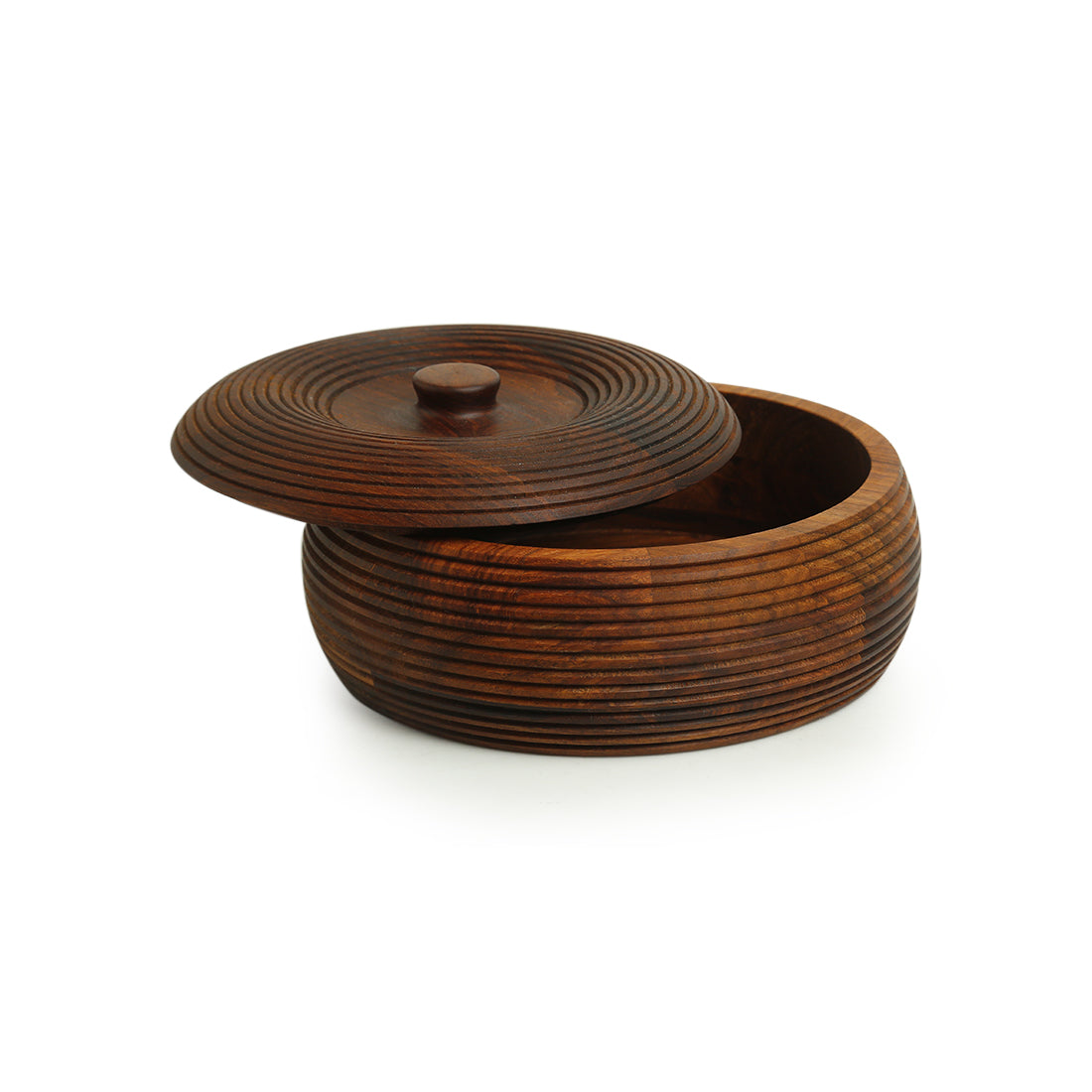 EXCLUSIVELANE 'Ripples of Wood' Handcrafted Chapati Box With Lid In Sheesham Wood (1350 ML) - view 2