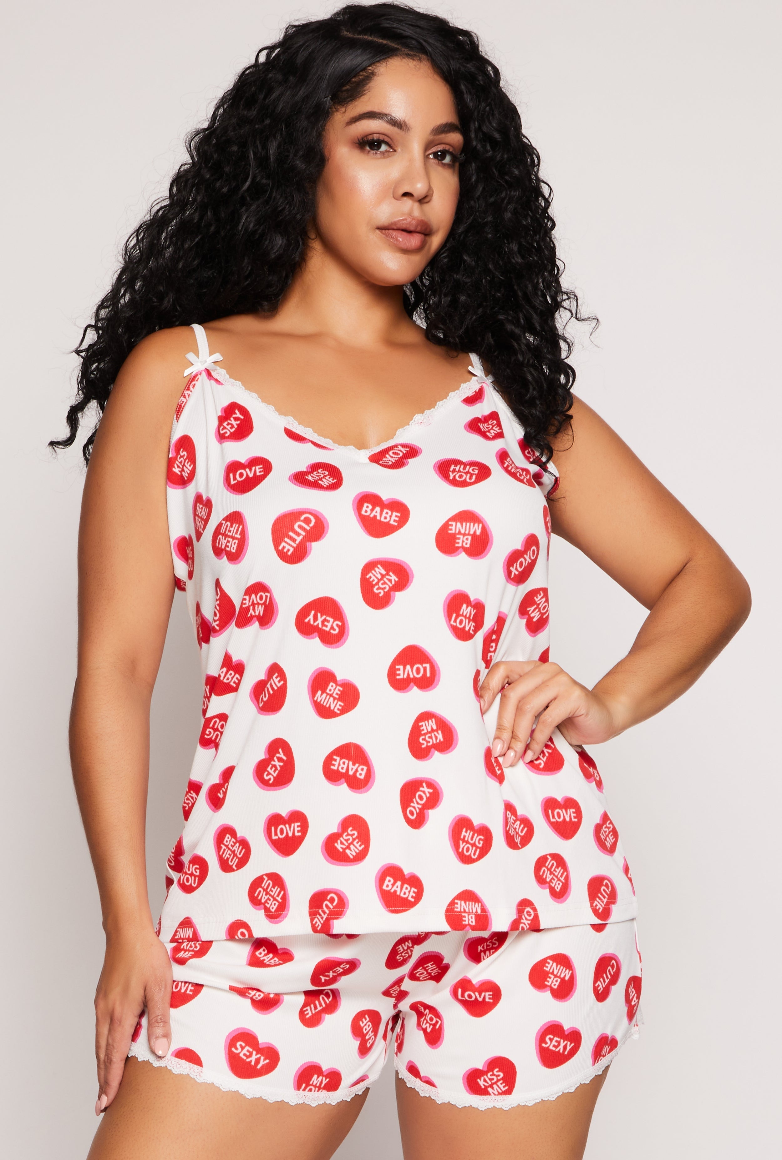 Rainbow Shops Plus Size Heart Graphic Print Pajama Cami and Shorts