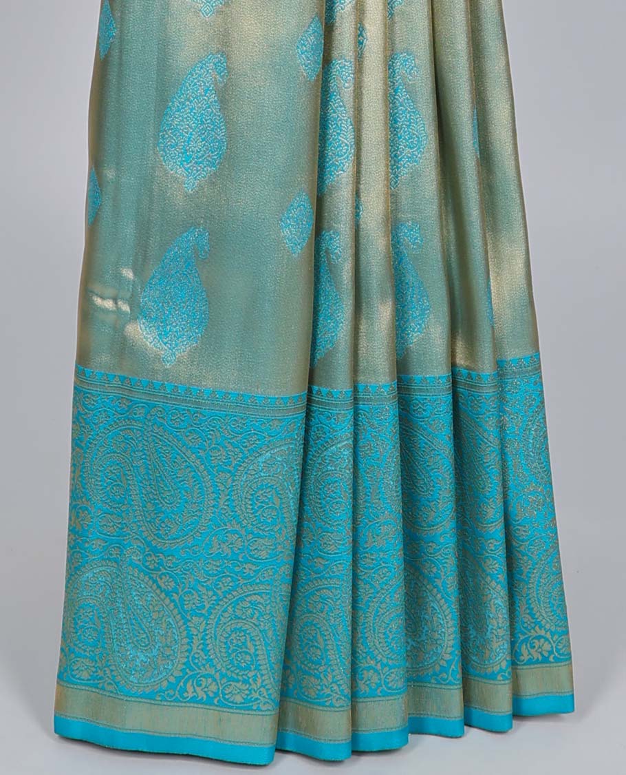 Pothys Blue paisley design Semi banaras tissue saree, border of embellished paisley motifs & intricate pallu of paisleys - view 4