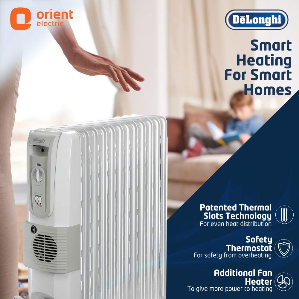 Orient Electric DELONGHI 9 Fin Oil Filled Radiator Room Heater with Fan (White, 2500Watts) - view 2