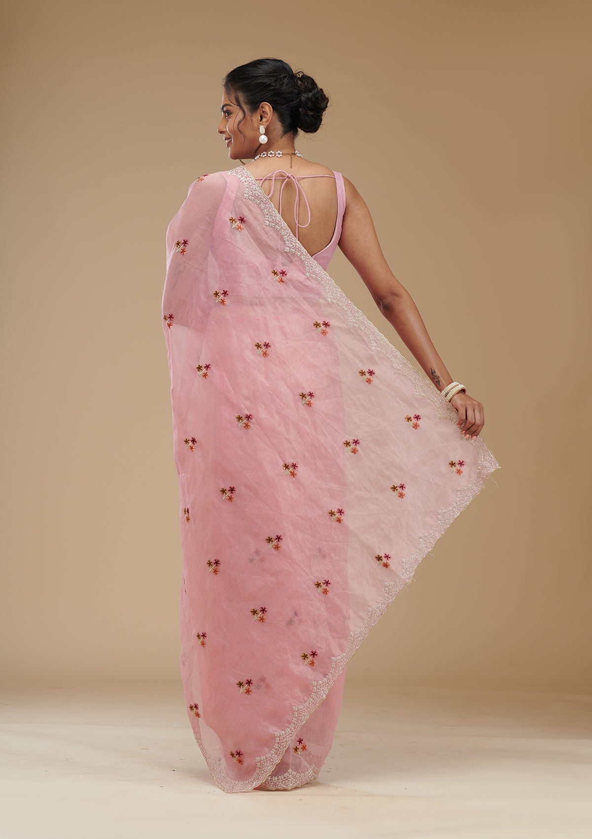 Koskii Pink Threadwork Tissue Saree – Women's - view 2