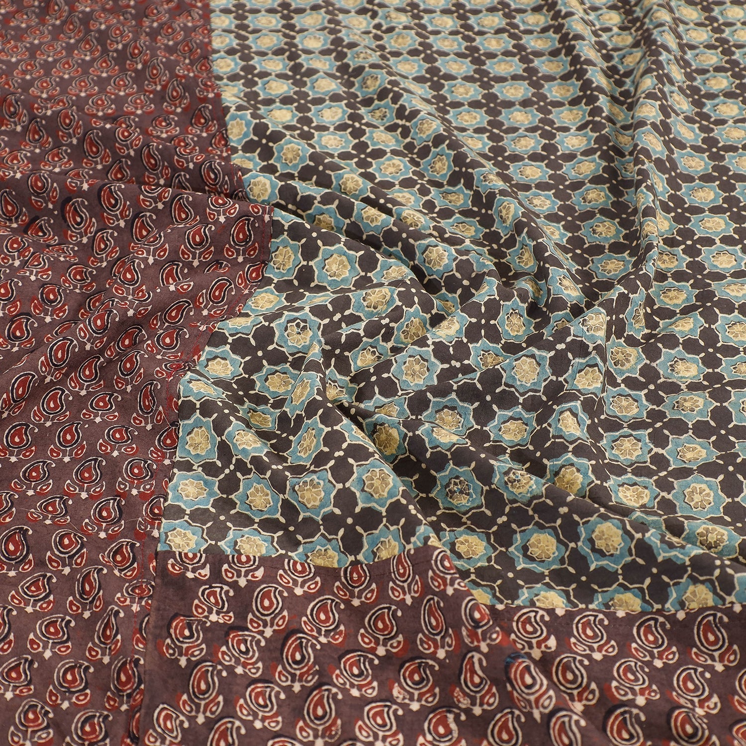 HAVELI CHRONICLES Brown - Ajrakh Patch Tukdi Kaam Cotton Double Bed Cover with Pillow Covers (109 x 86 in) - view 5