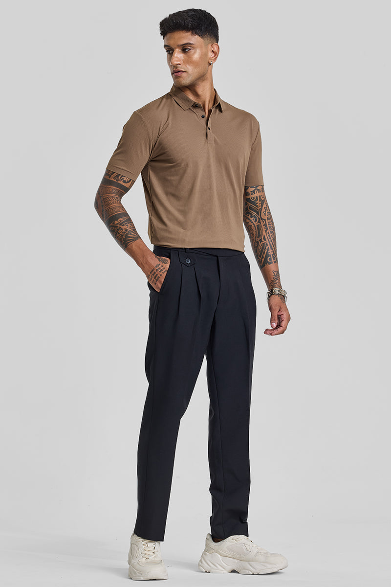 SNITCH Light Brown Textured Polo T-Shirt - view 3