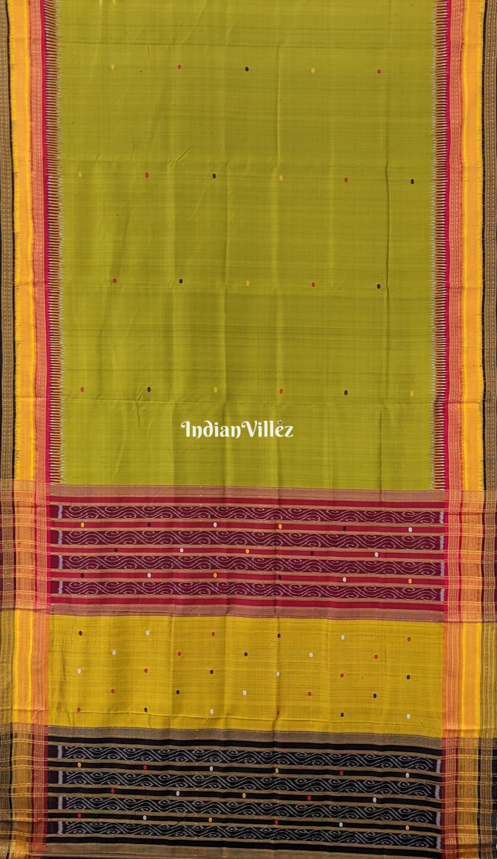 IndianVillèz Mehndi Green Kathiphera Ikat Odisha Handloom Khandua Silk Saree - view 2