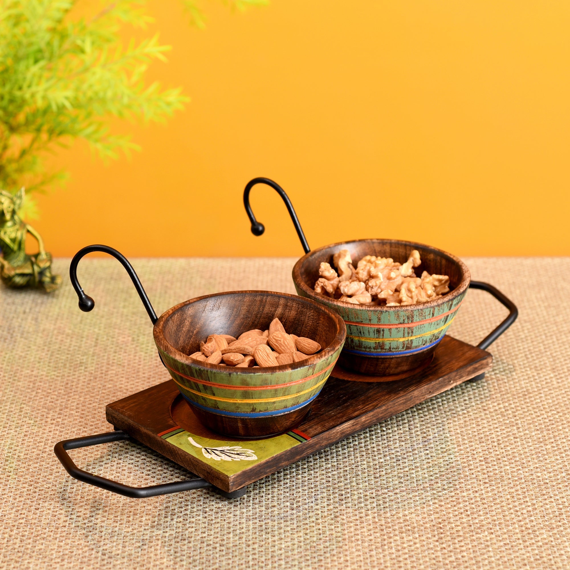 ART CREATIONS BY SUMAN SONTHALIA Brown - Hook-ed Snack Bowls So2 with rectangular Tray (small) (13.5x4.5x4.5)