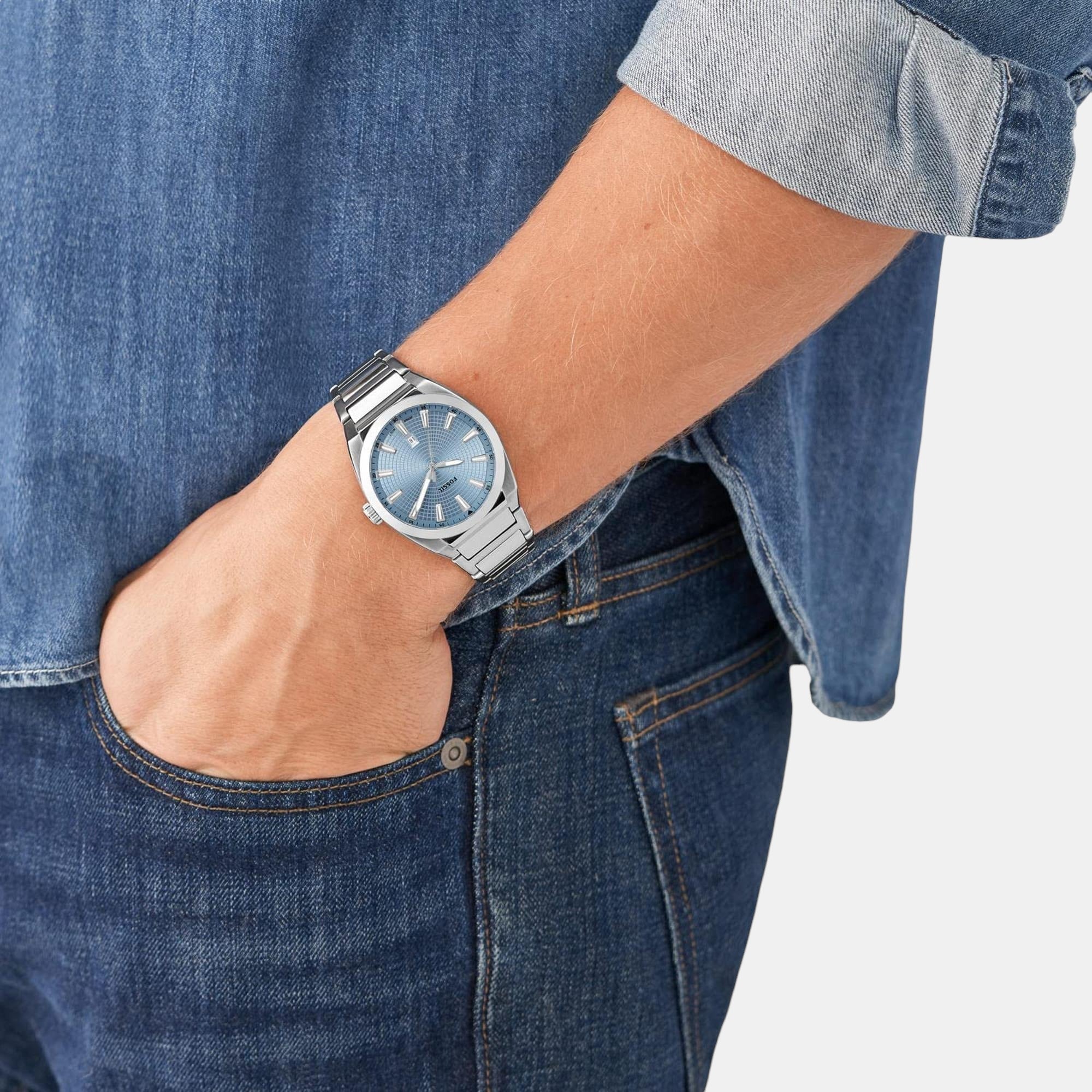 Fossil Everett Men Quartz Blue Dial Analog Stainless Steel Watch FS5986 - view 4