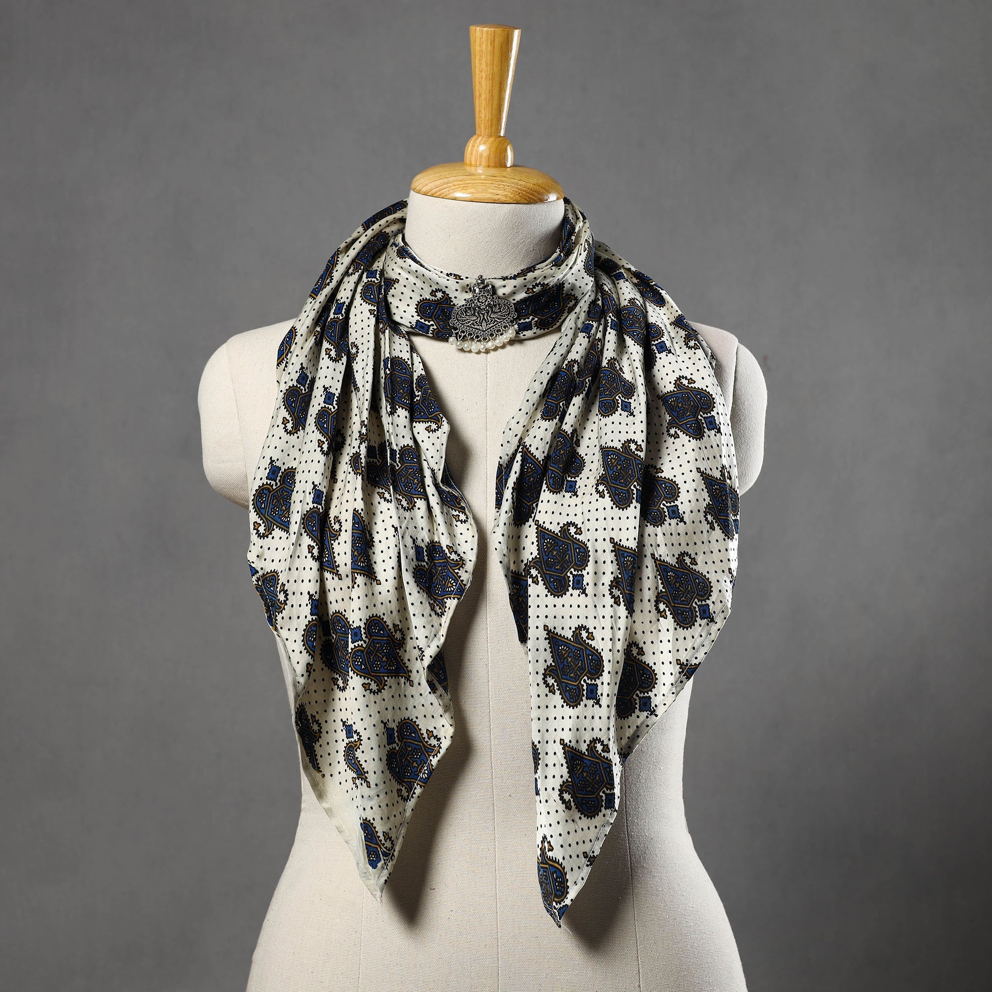 HAVELI CHRONICLES Block Printed Modal Silk Pendant Necklace Scarf 35