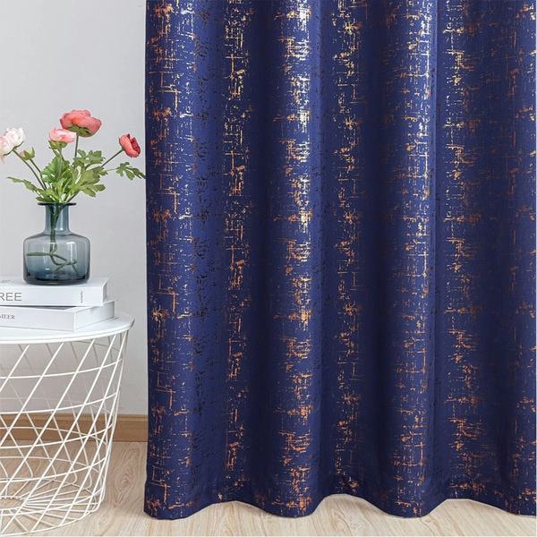 Urban Space -Home Furnishing Store Gold Foil Printed 80-85% Blackout Curtains- Pack of 1 Curtain - Sparkle - Navy Blue