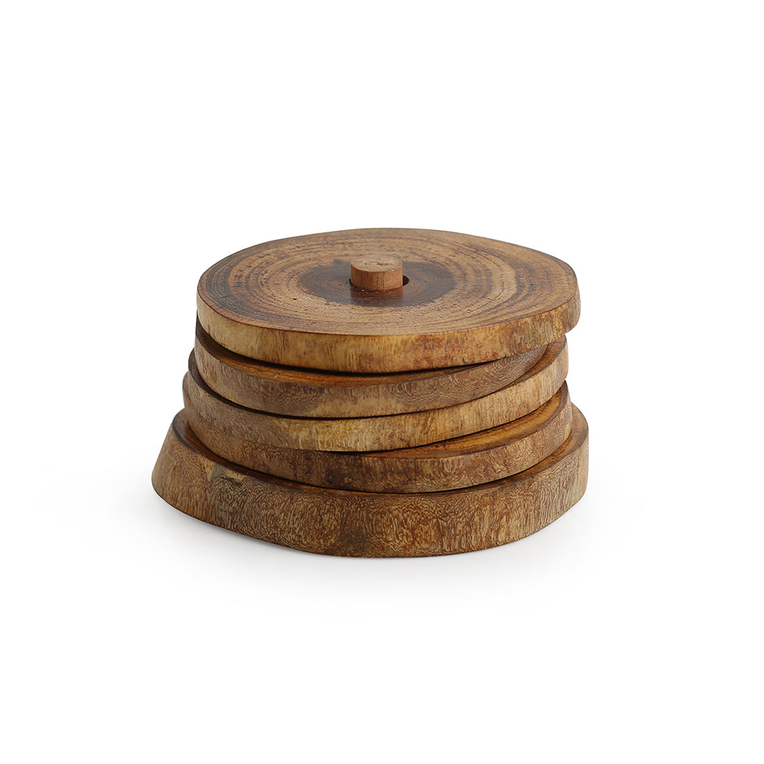 EXCLUSIVELANE 'Stack-Circles of Wood' Log Handcrafted Coasters With Stand (Set Of 4) - view 2