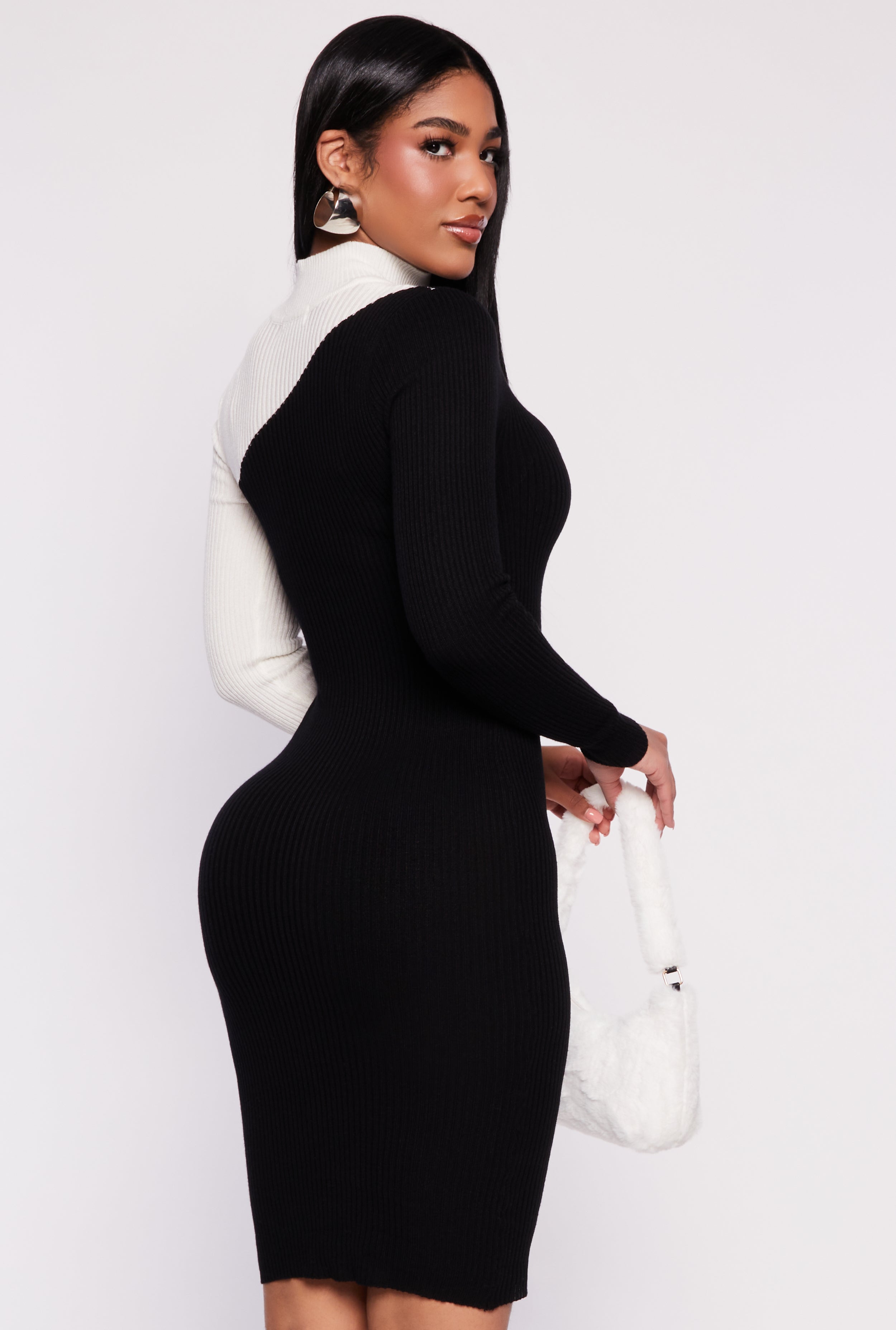 Rainbow Shops Asymmetrical Keyhole Color Blocked Sweater Dress - view 3
