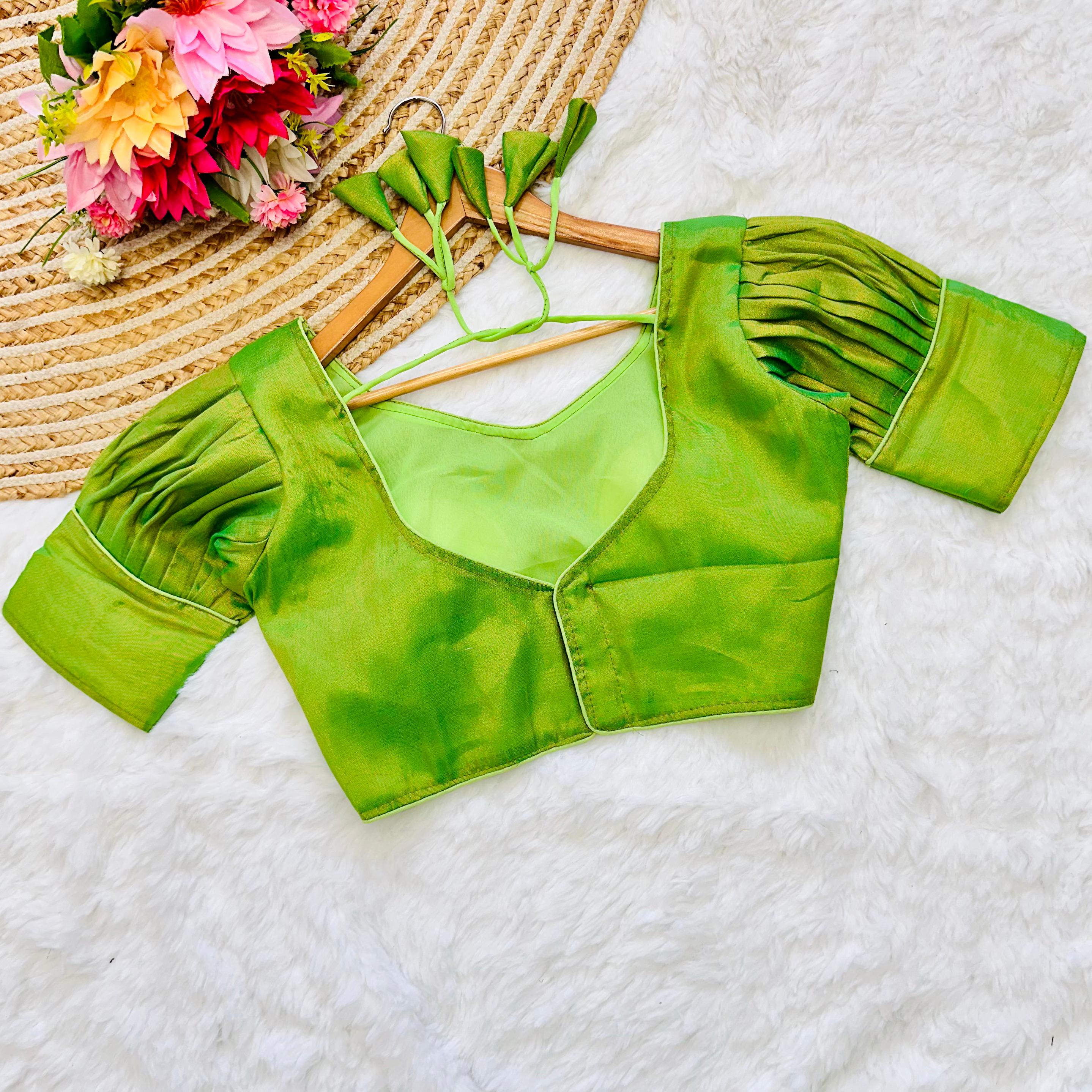 ClothsVilla Parrot Green Jari Weaving Blouse in Jari Kobra Fabric - view 2
