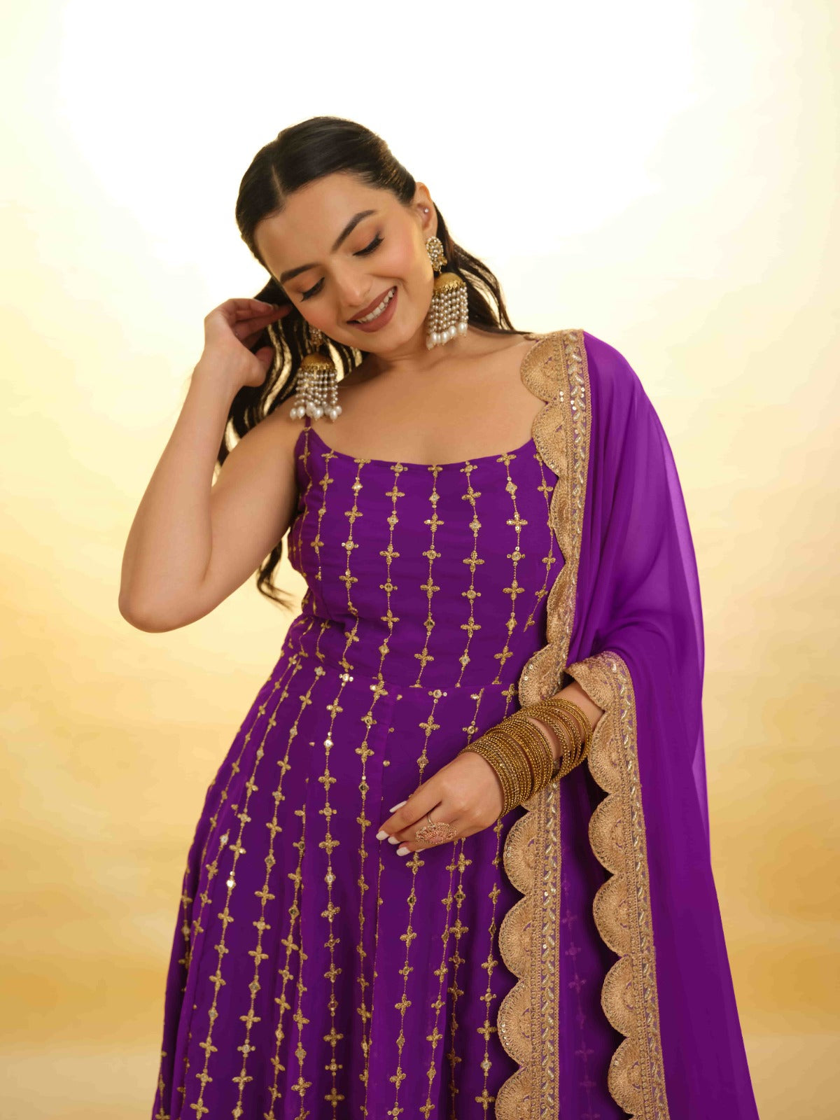ClothsVilla Purple Georgette Dress with Embroidery & Sequins – Ready to Wear - view 6