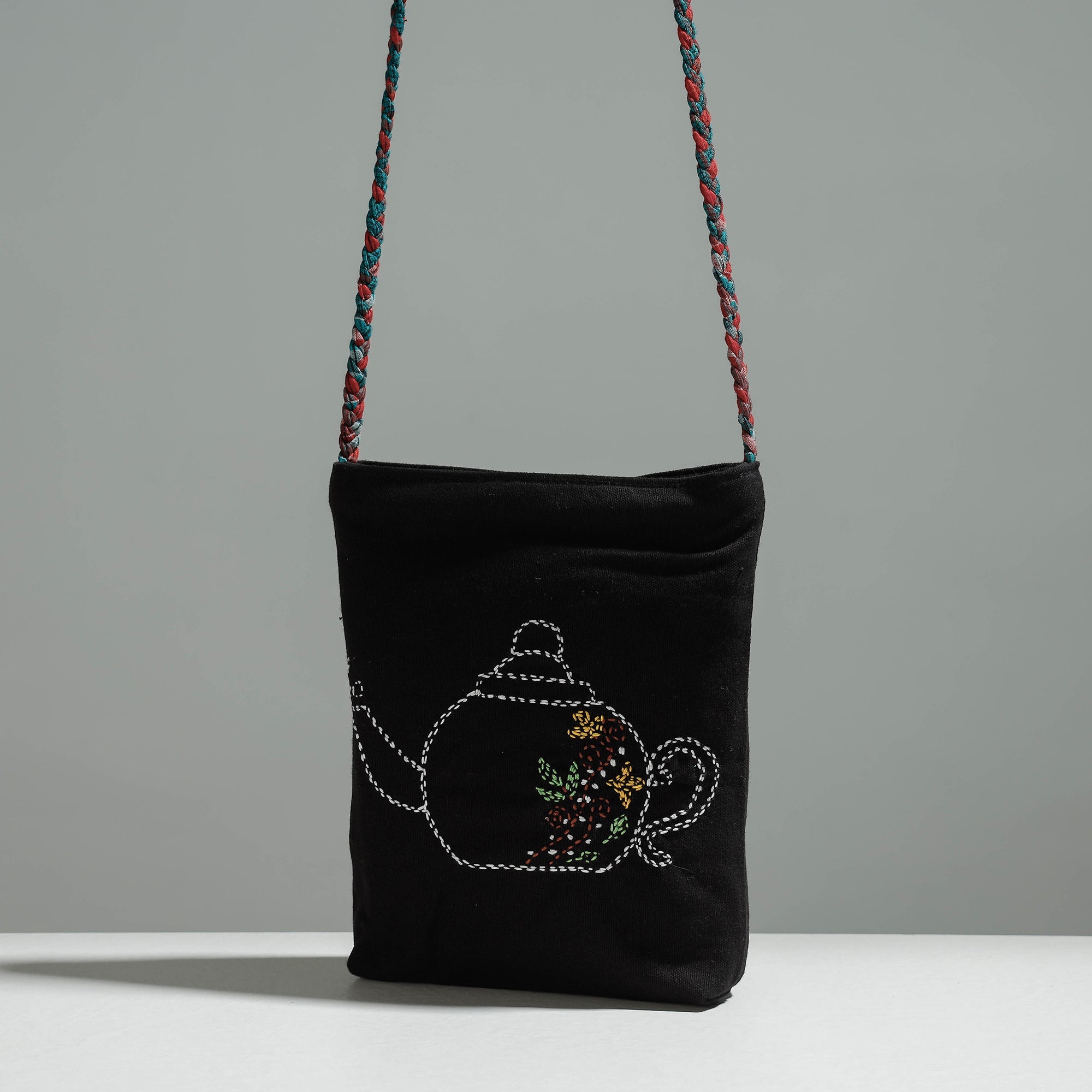 RANGILA DHAGA Black - Cotton Fabric Hand Embroidered Sling Bag - view 2